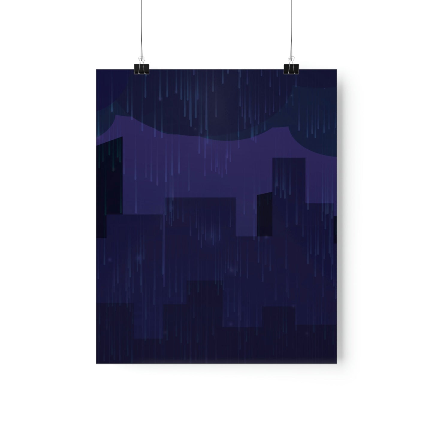 Midnight Rain In The City Thunderstorm City Silhouette View Art Premium Matte Vertical Posters Ichaku [Perfect Gifts Selection]