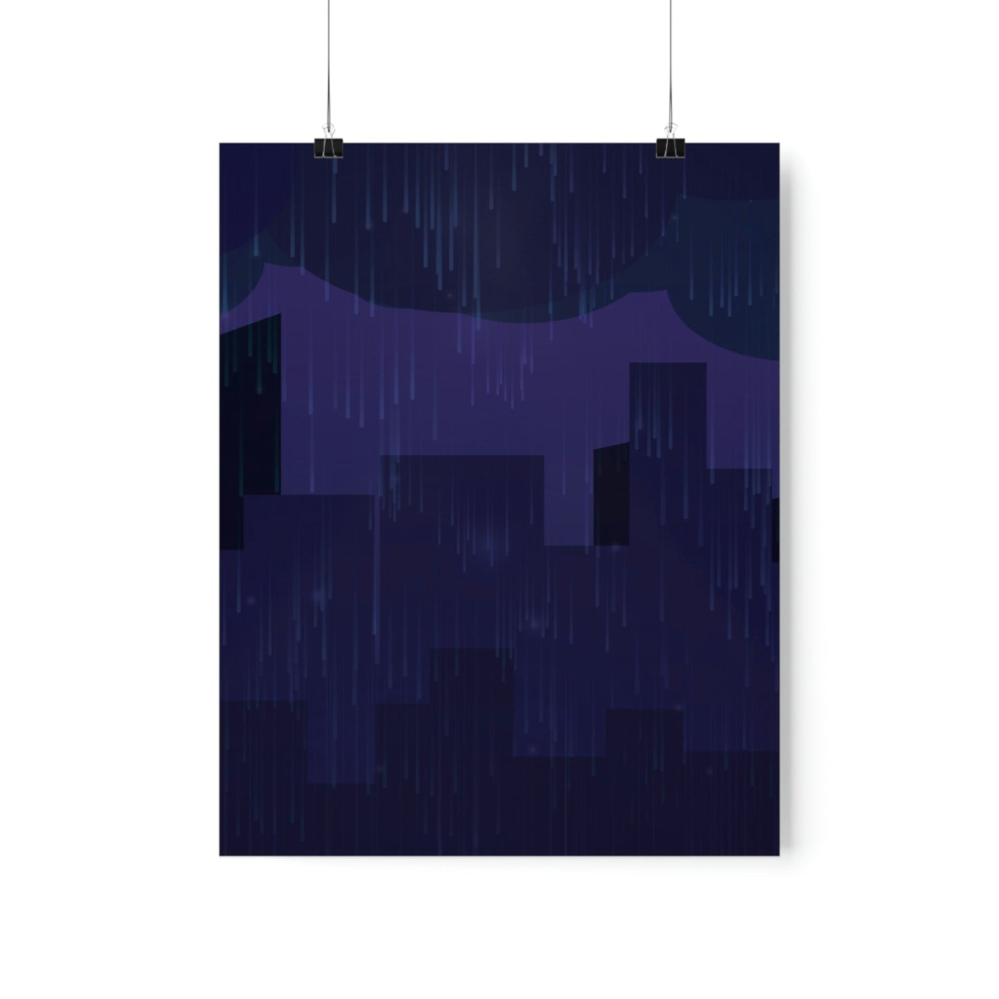 Midnight Rain In The City Thunderstorm City Silhouette View Art Premium Matte Vertical Posters Ichaku [Perfect Gifts Selection]