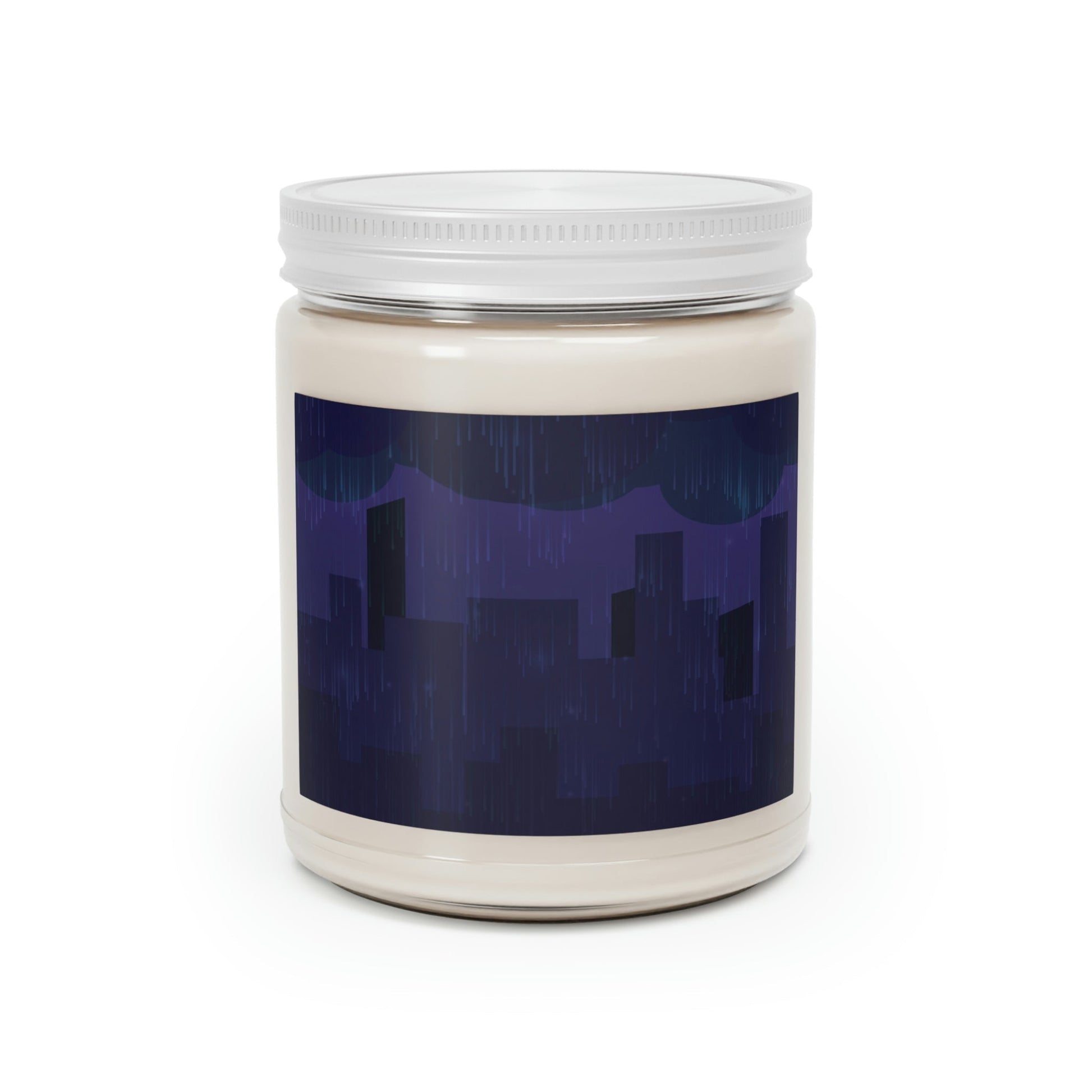 Midnight Rain In The City Thunderstorm City Silhouette View Art Scented Candle Up to 60h Soy Wax 9oz Ichaku [Perfect Gifts Selection]
