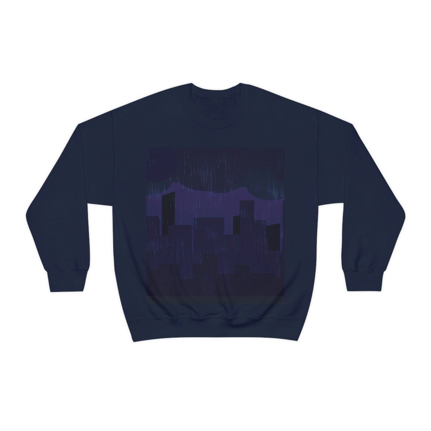 Midnight Rain In The City Thunderstorm City Silhouette View Art  Unisex Heavy Blend™ Crewneck Sweatshirt Ichaku [Perfect Gifts Selection]