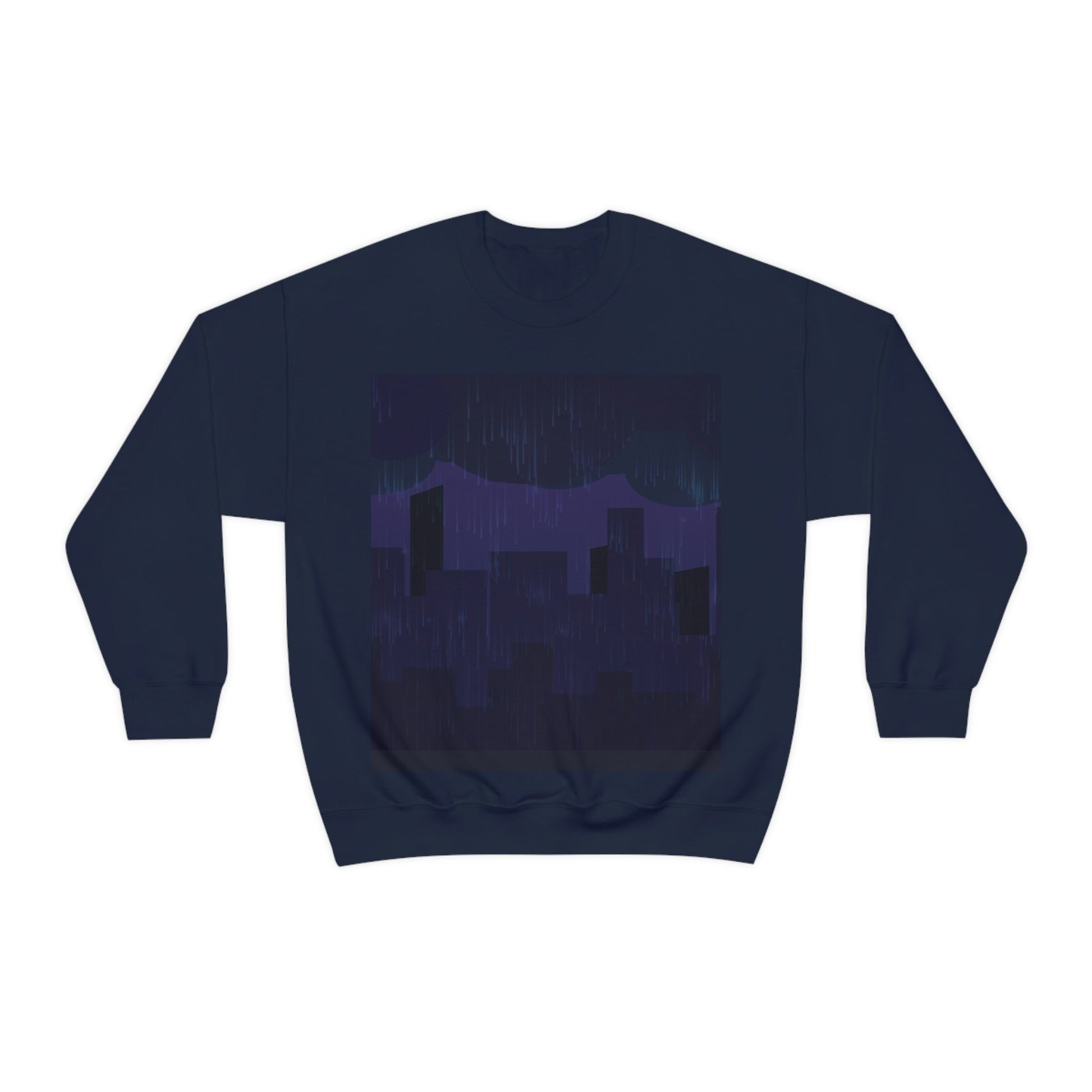 Midnight Rain In The City Thunderstorm City Silhouette View Art  Unisex Heavy Blend™ Crewneck Sweatshirt Ichaku [Perfect Gifts Selection]