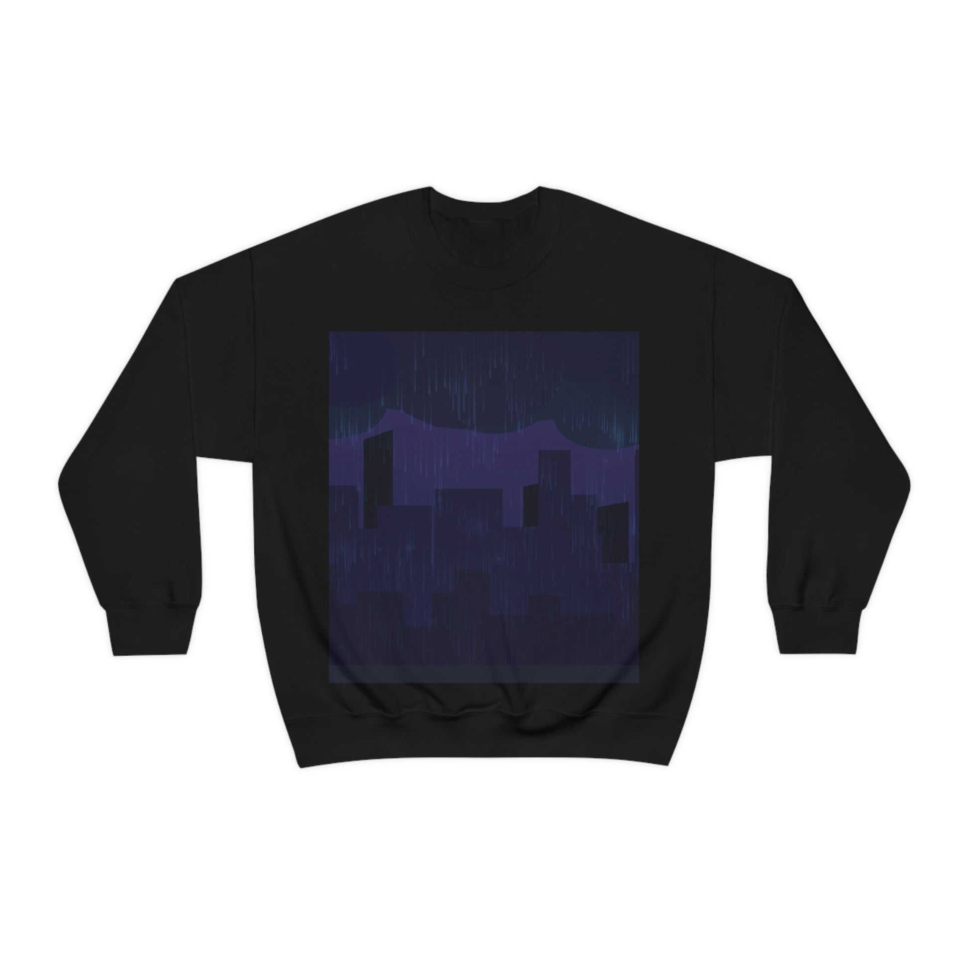 Midnight Rain In The City Thunderstorm City Silhouette View Art  Unisex Heavy Blend™ Crewneck Sweatshirt Ichaku [Perfect Gifts Selection]