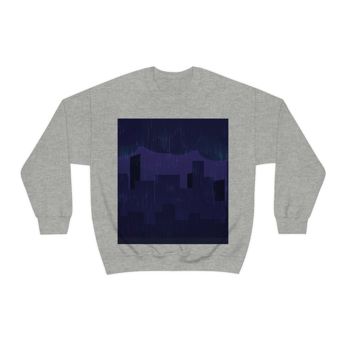 Midnight Rain In The City Thunderstorm City Silhouette View Art  Unisex Heavy Blend™ Crewneck Sweatshirt Ichaku [Perfect Gifts Selection]