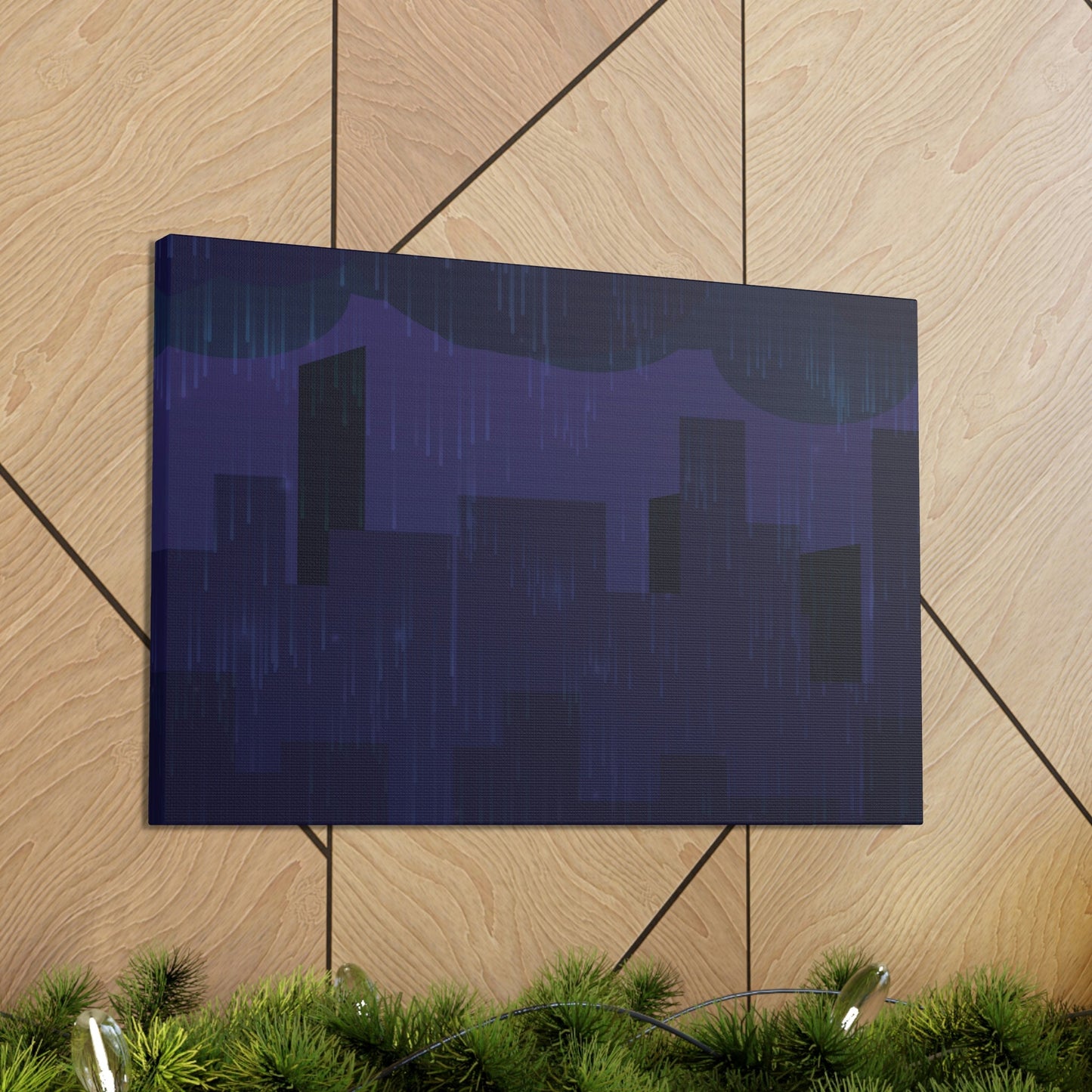 Midnight Rain In The City Thunderstorm City Silhouette View Classic Art Canvas Gallery Wraps Ichaku [Perfect Gifts Selection]