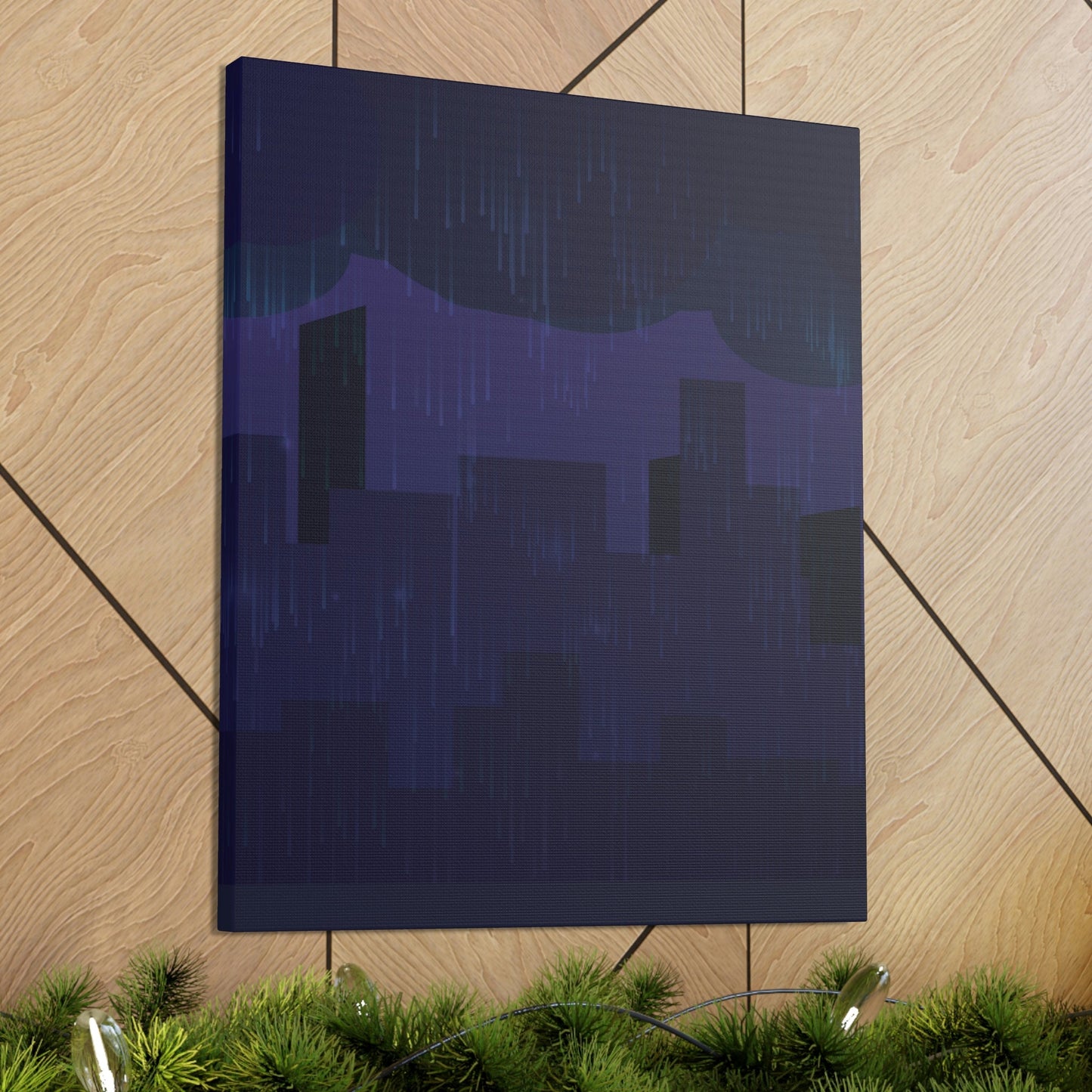 Midnight Rain In The City Thunderstorm City Silhouette View Classic Art Canvas Gallery Wraps Ichaku [Perfect Gifts Selection]