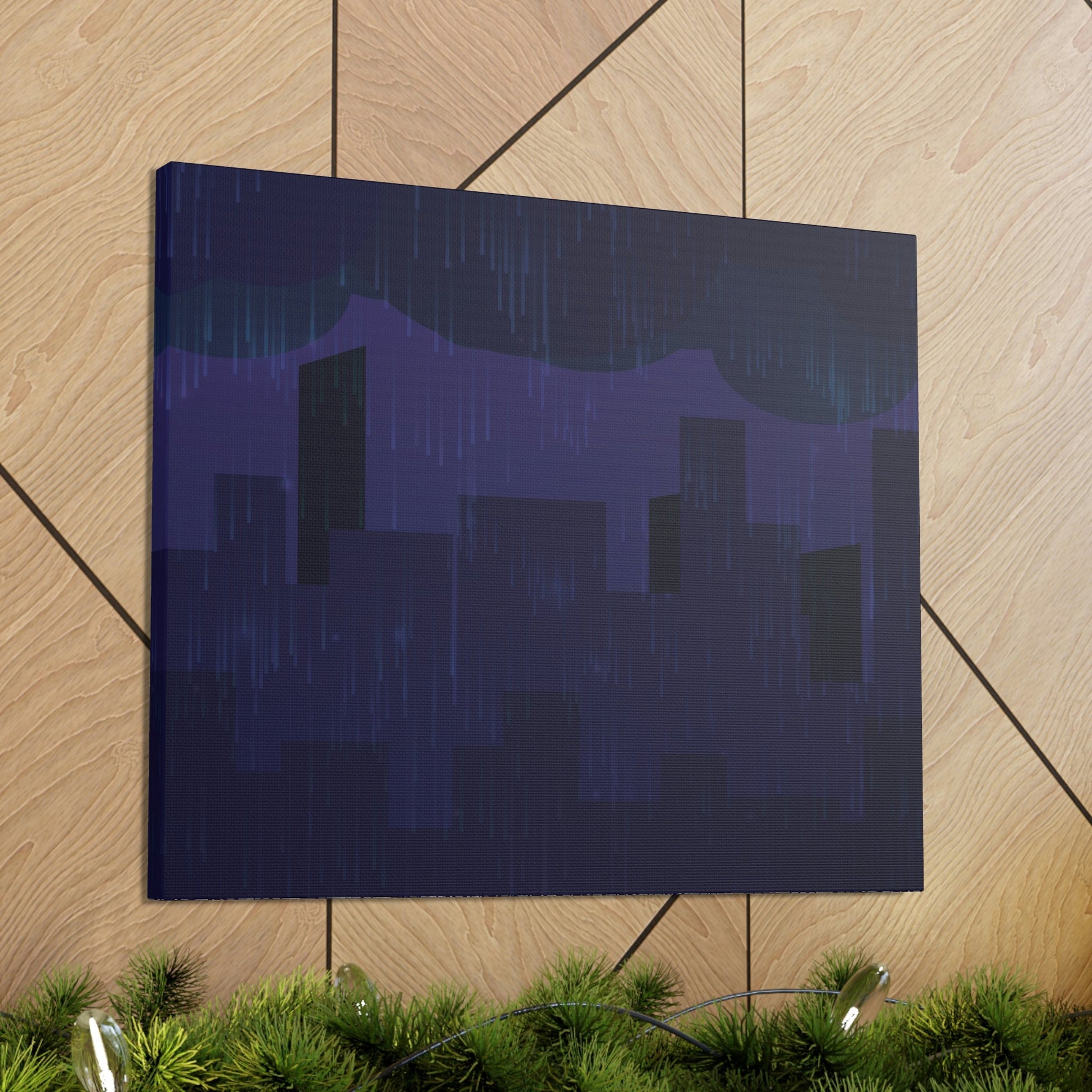 Midnight Rain In The City Thunderstorm City Silhouette View Classic Art Canvas Gallery Wraps Ichaku [Perfect Gifts Selection]