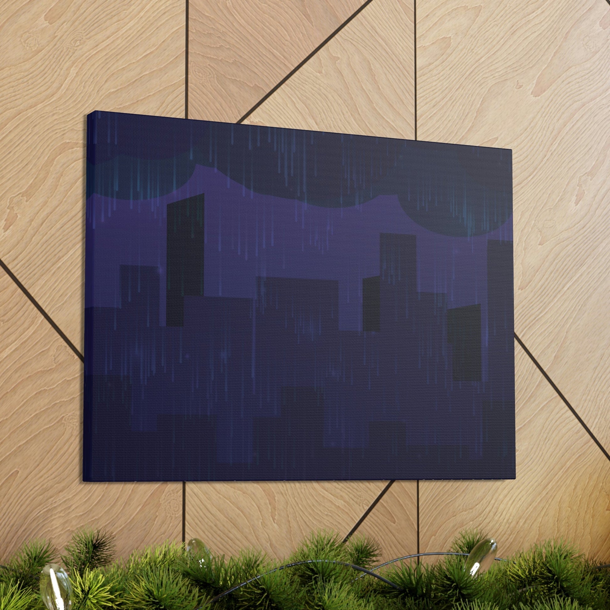 Midnight Rain In The City Thunderstorm City Silhouette View Classic Art Canvas Gallery Wraps Ichaku [Perfect Gifts Selection]