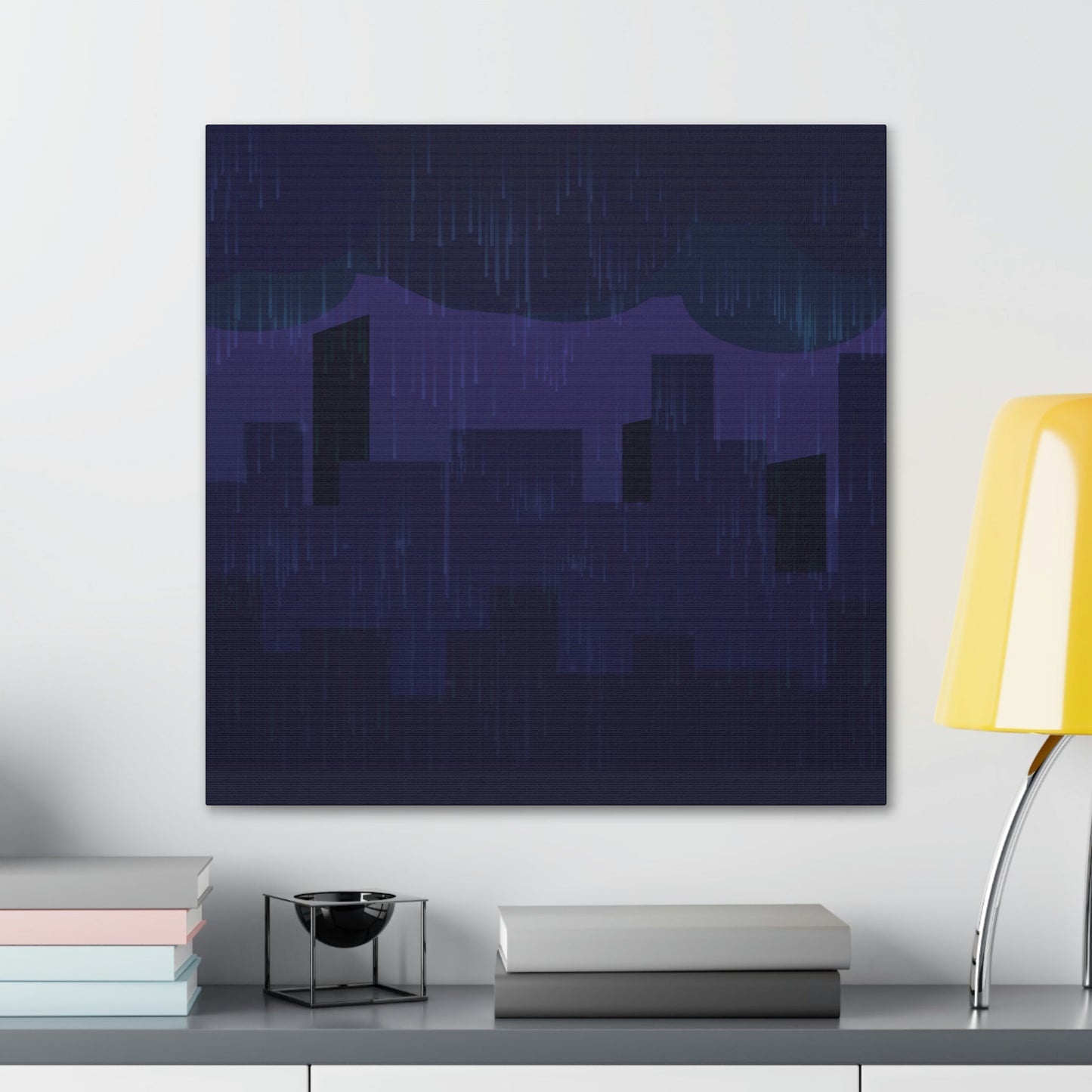 Midnight Rain In The City Thunderstorm City Silhouette View Classic Art Canvas Gallery Wraps Ichaku [Perfect Gifts Selection]