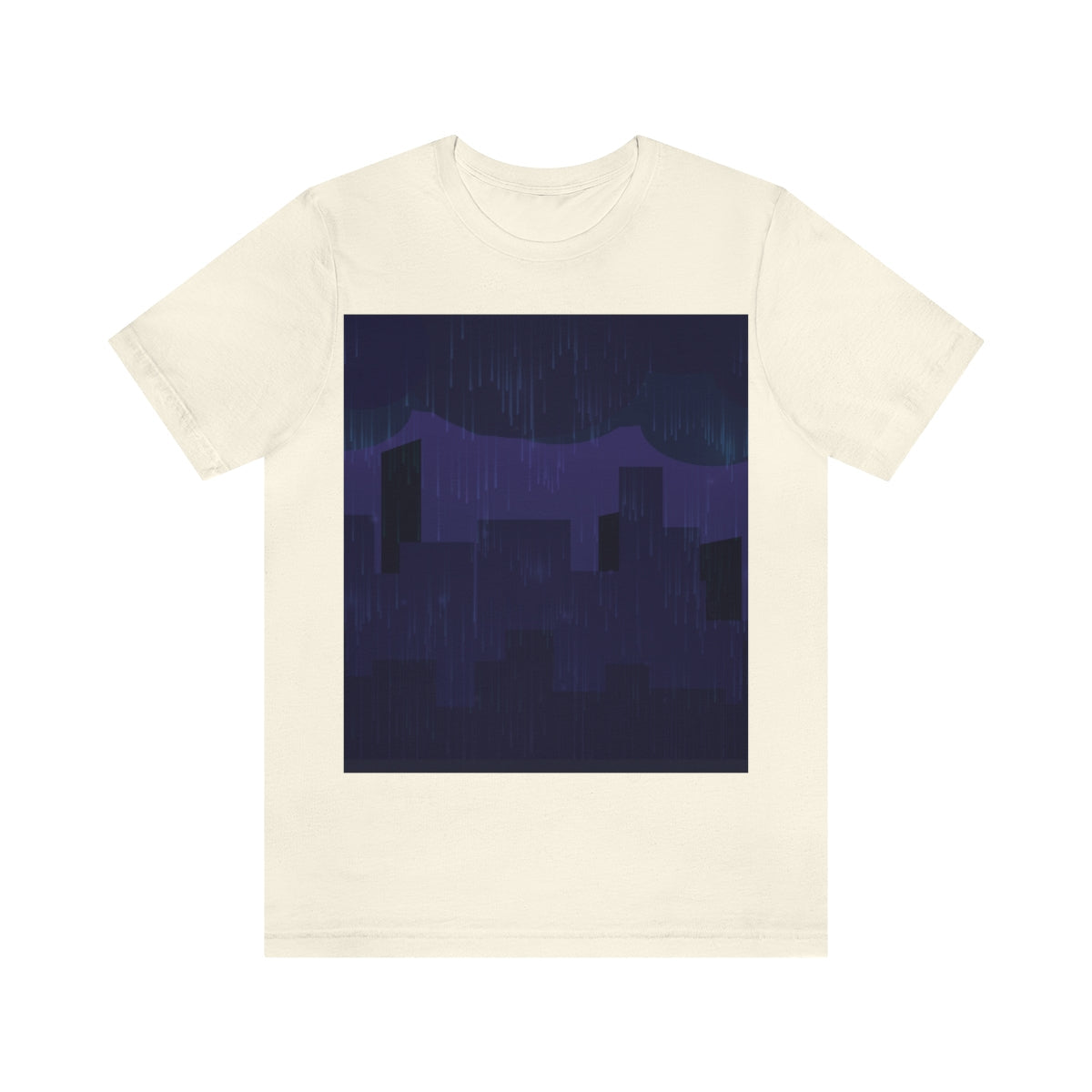 Midnight Rain In The City Thunderstorm City Silhouette View Unisex Jersey Short Sleeve T-Shirt Ichaku [Perfect Gifts Selection]