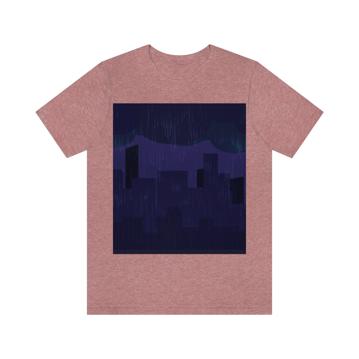 Midnight Rain In The City Thunderstorm City Silhouette View Unisex Jersey Short Sleeve T-Shirt Ichaku [Perfect Gifts Selection]