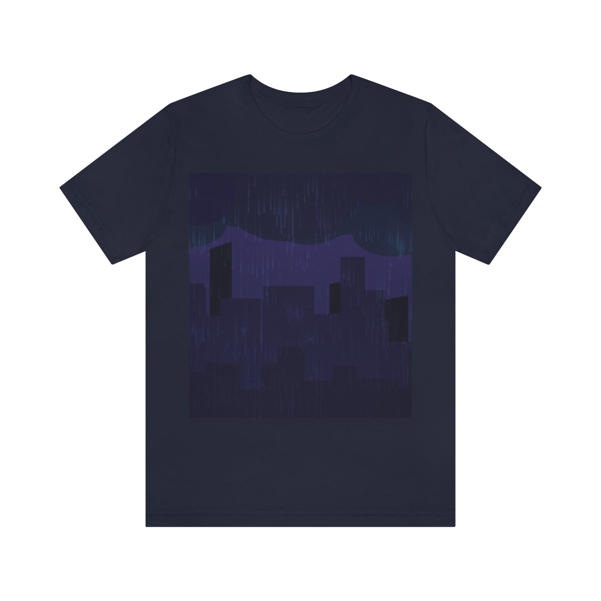 Midnight Rain In The City Thunderstorm City Silhouette View Unisex Jersey Short Sleeve T-Shirt Ichaku [Perfect Gifts Selection]