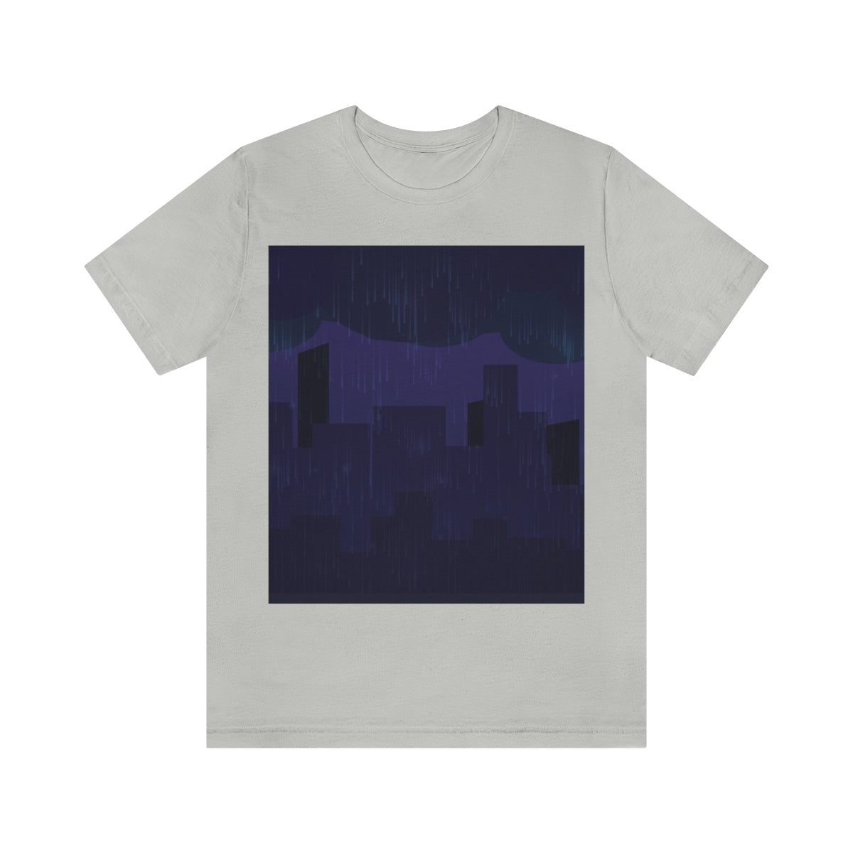 Midnight Rain In The City Thunderstorm City Silhouette View Unisex Jersey Short Sleeve T-Shirt Ichaku [Perfect Gifts Selection]