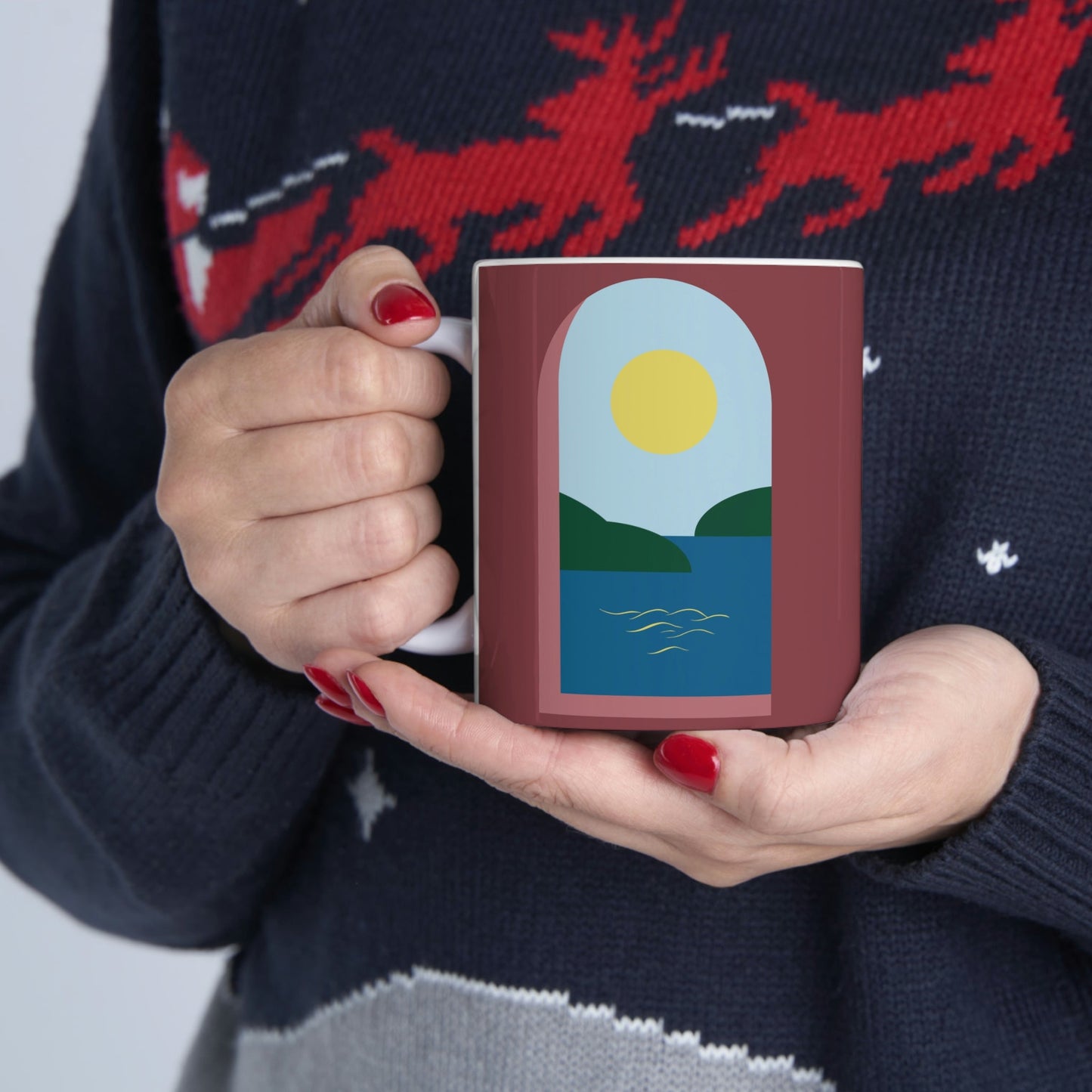 Minimal Art Print Italy Sea View Landscape Ceramic Mug 11oz Ichaku [Perfect Gifts Selection]
