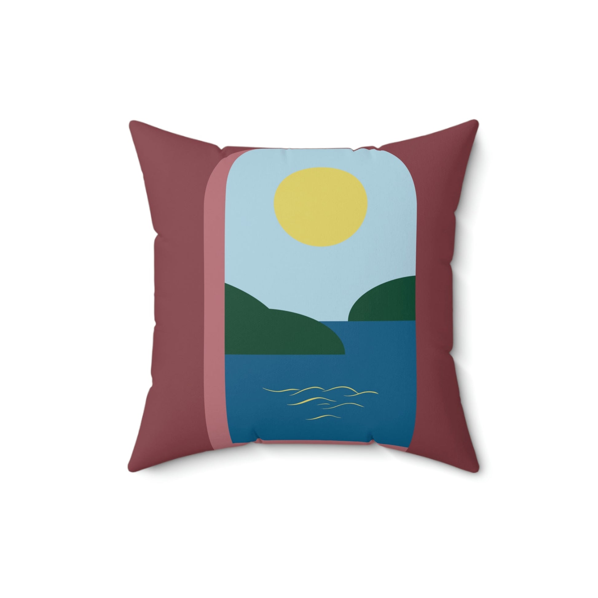 Minimal Art Print Italy Sea View Landscape Spun Polyester Square Pillow Ichaku [Perfect Gifts Selection]