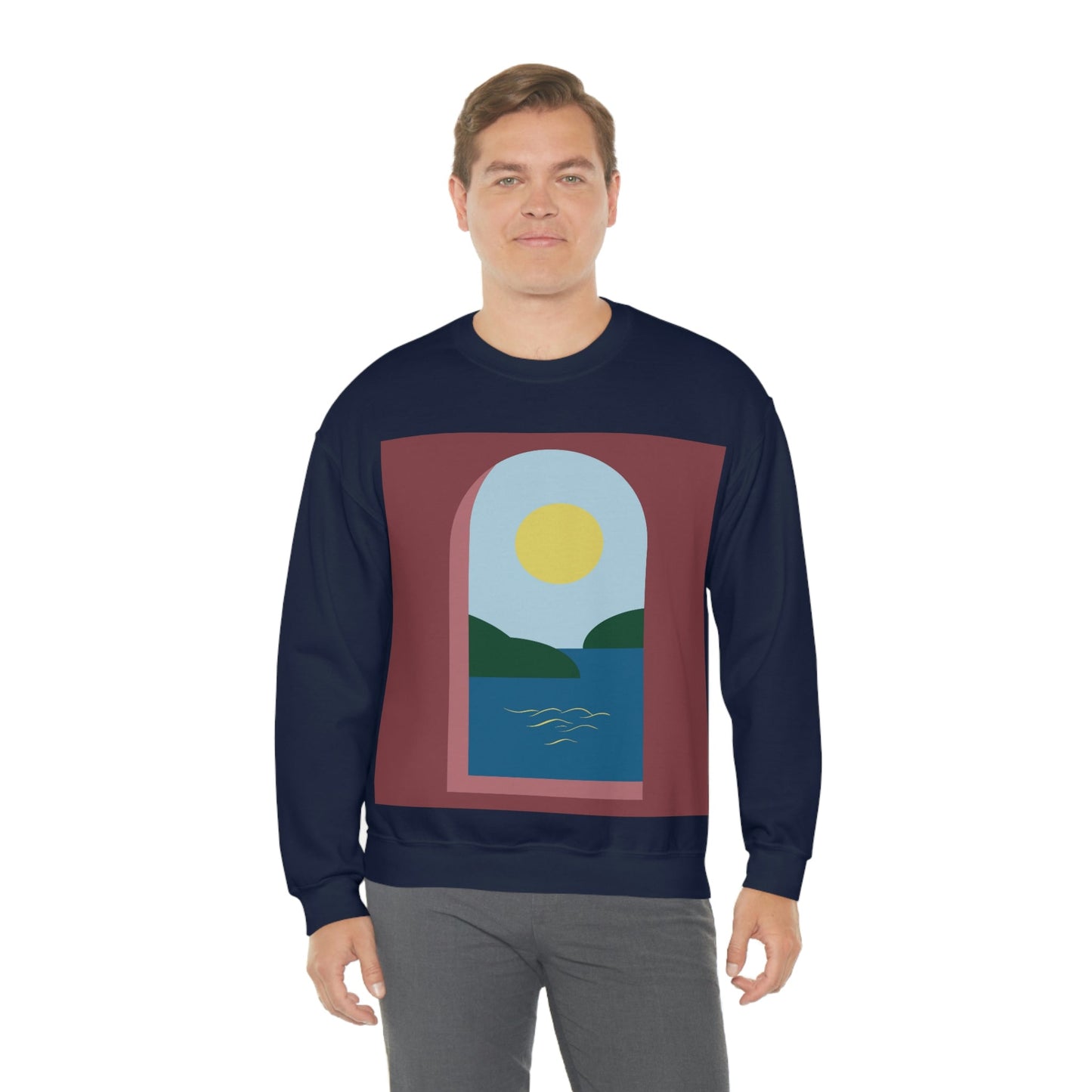 Minimal Art Print Italy Sea View Landscape Unisex Heavy Blend™ Crewneck Sweatshirt Ichaku [Perfect Gifts Selection]