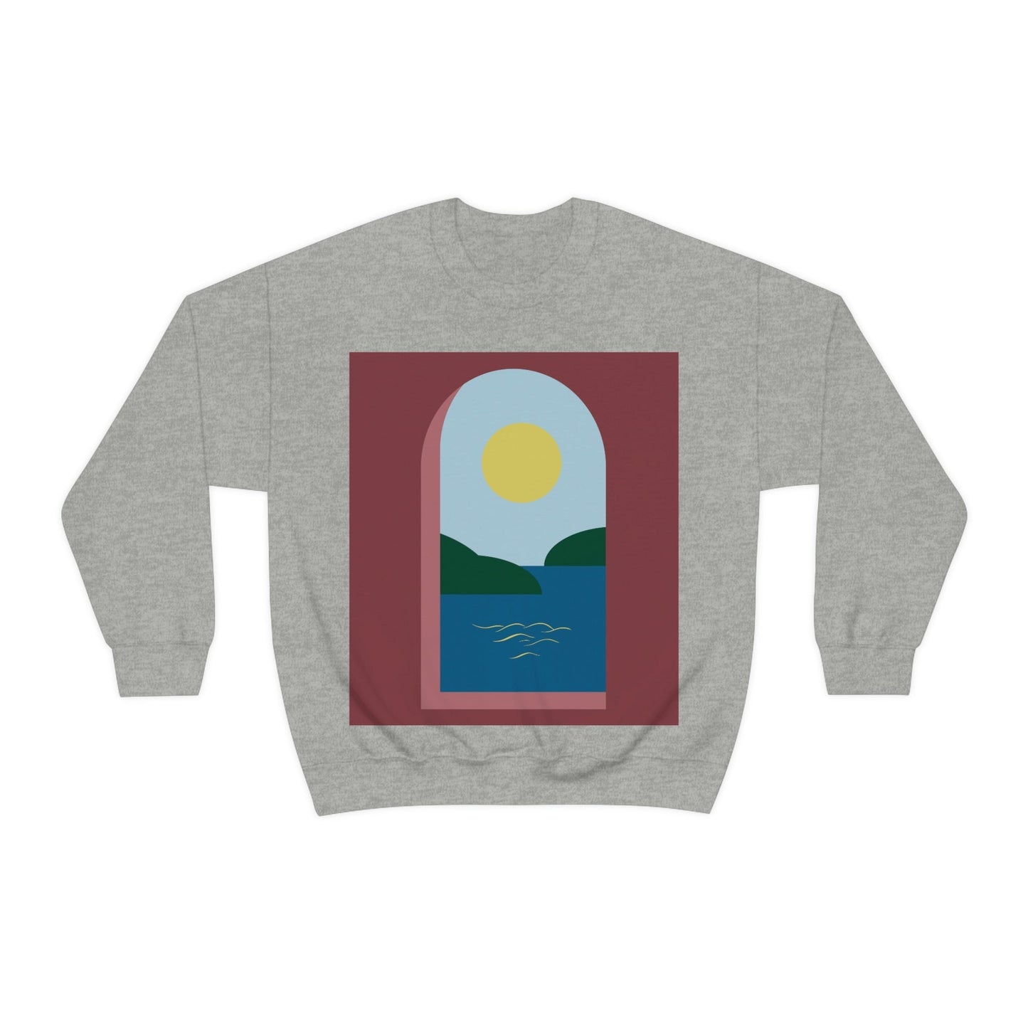 Minimal Art Print Italy Sea View Landscape Unisex Heavy Blend™ Crewneck Sweatshirt Ichaku [Perfect Gifts Selection]