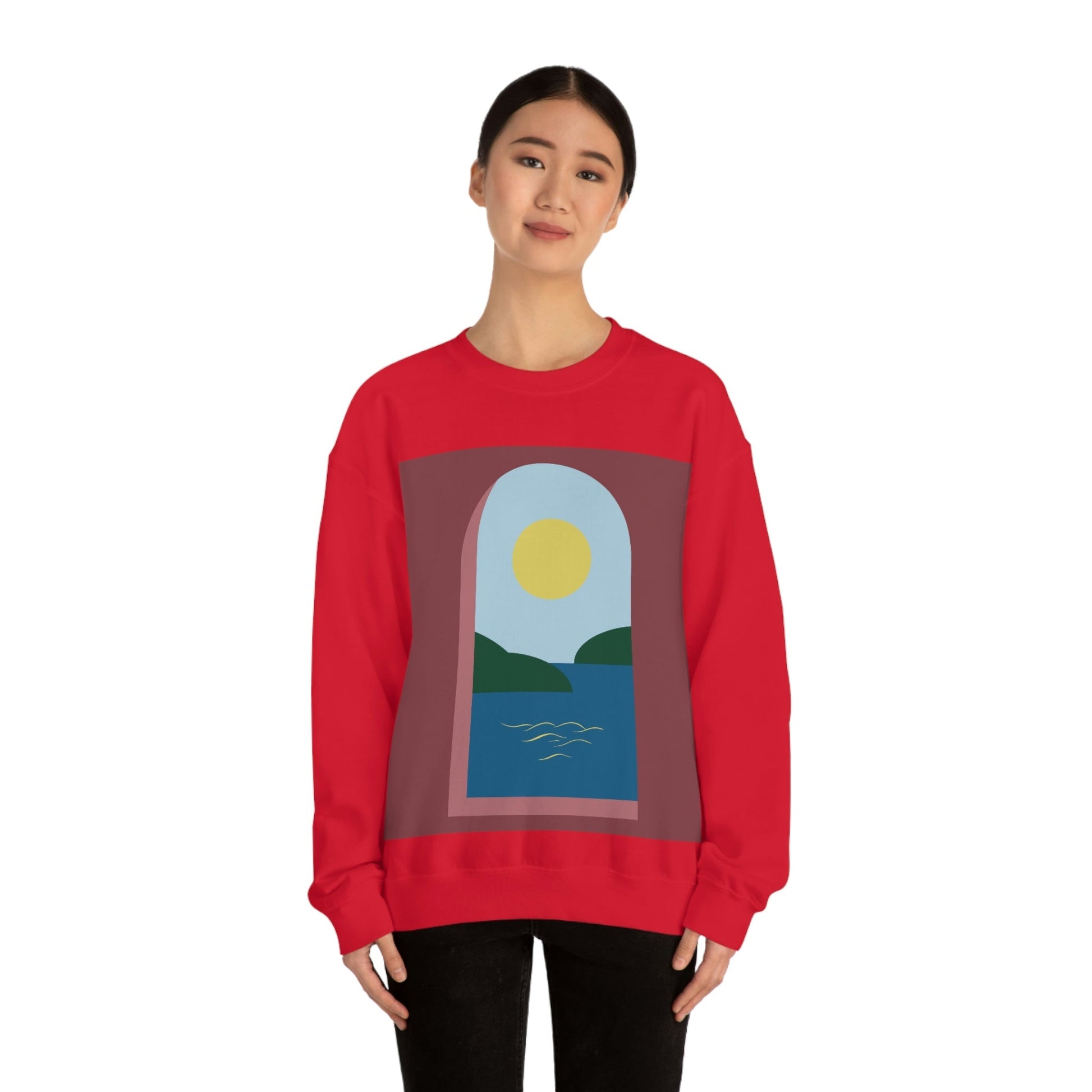 Minimal Art Print Italy Sea View Landscape Unisex Heavy Blend™ Crewneck Sweatshirt Ichaku [Perfect Gifts Selection]