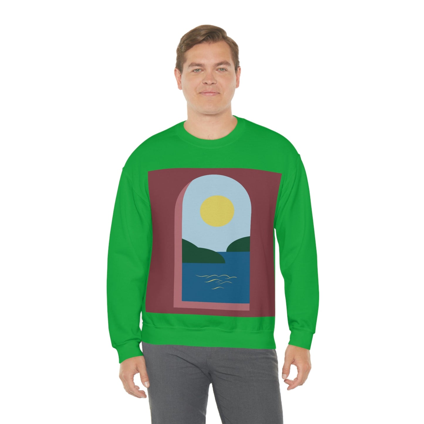 Minimal Art Print Italy Sea View Landscape Unisex Heavy Blend™ Crewneck Sweatshirt Ichaku [Perfect Gifts Selection]