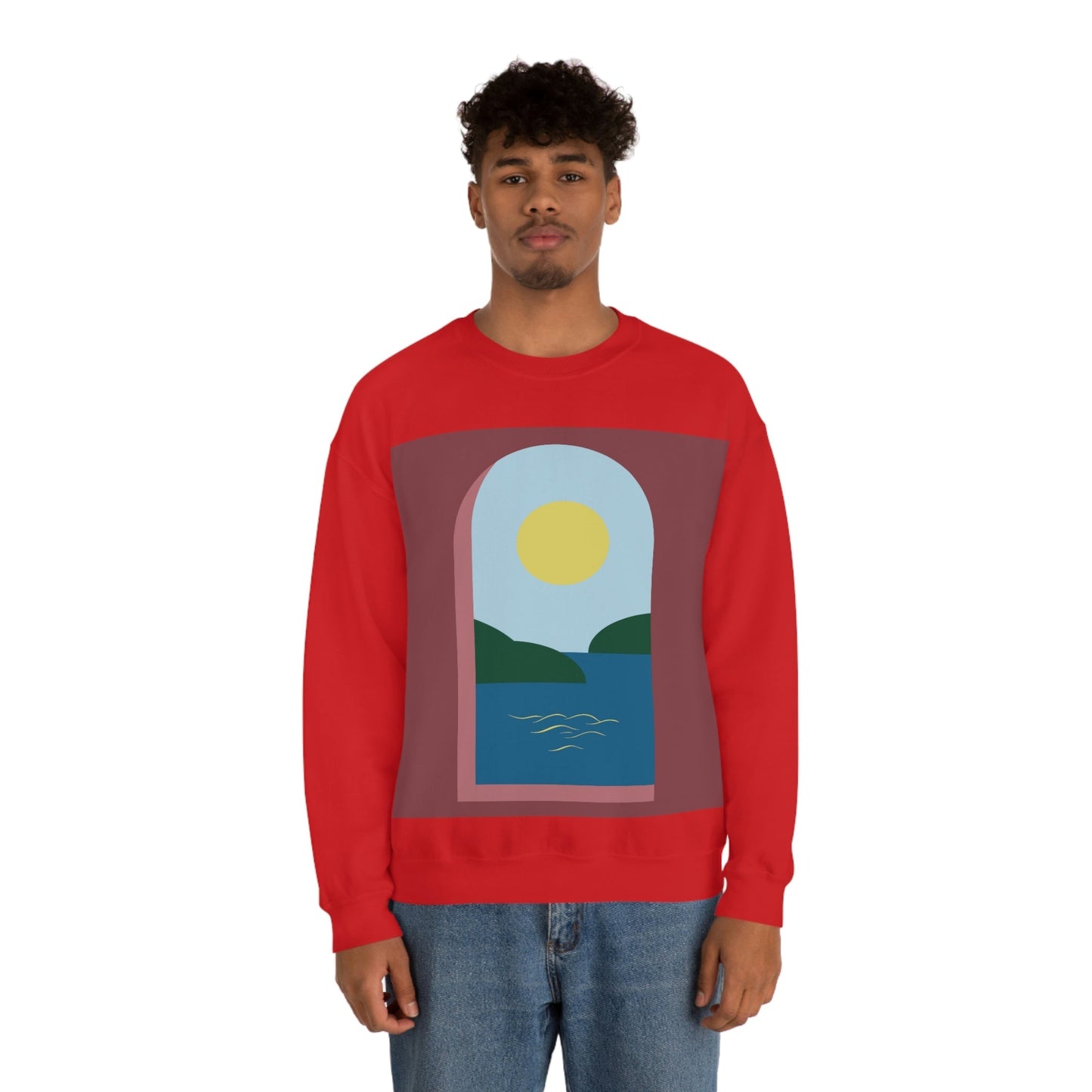 Minimal Art Print Italy Sea View Landscape Unisex Heavy Blend™ Crewneck Sweatshirt Ichaku [Perfect Gifts Selection]