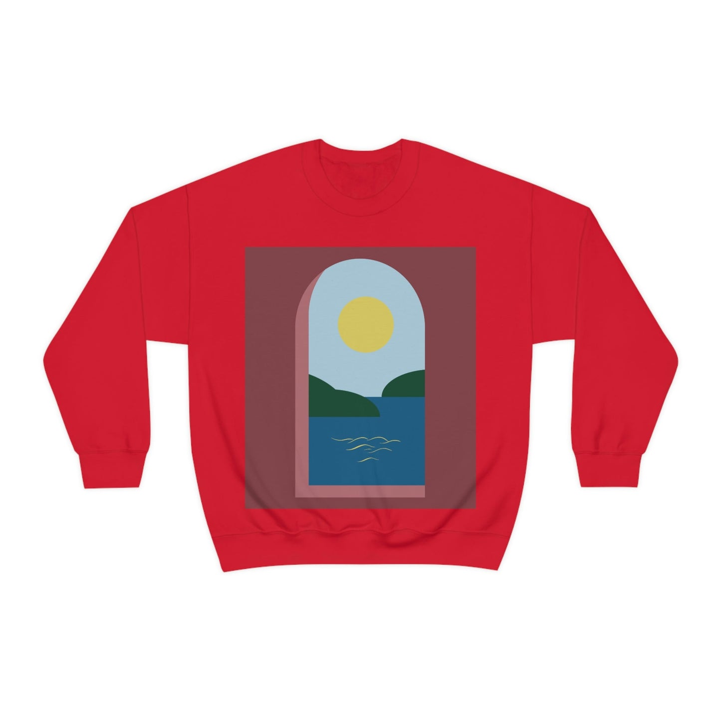 Minimal Art Print Italy Sea View Landscape Unisex Heavy Blend™ Crewneck Sweatshirt Ichaku [Perfect Gifts Selection]