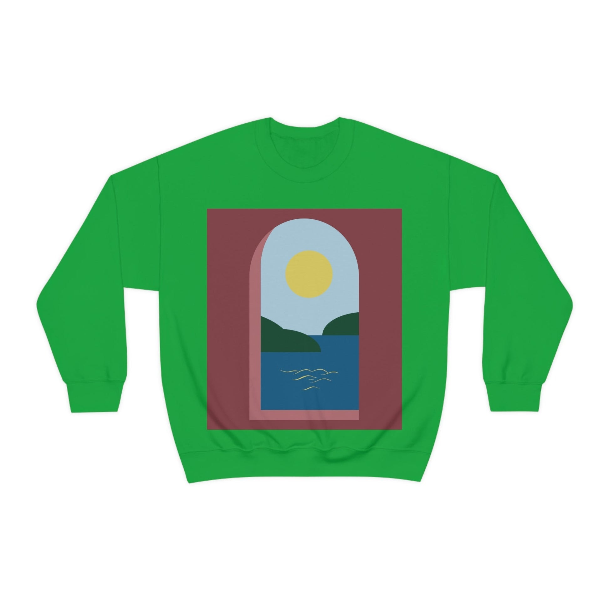 Minimal Art Print Italy Sea View Landscape Unisex Heavy Blend™ Crewneck Sweatshirt Ichaku [Perfect Gifts Selection]