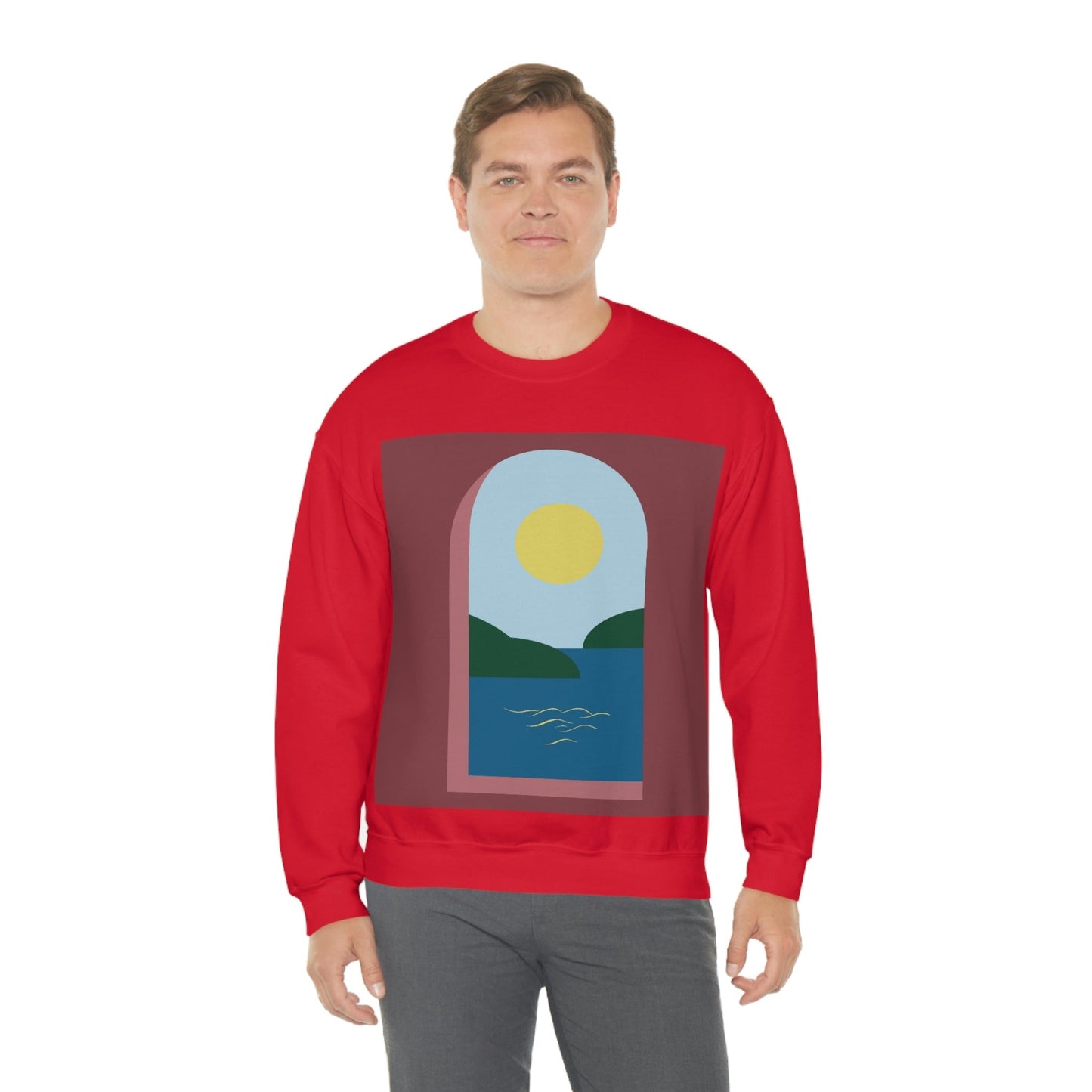 Minimal Art Print Italy Sea View Landscape Unisex Heavy Blend™ Crewneck Sweatshirt Ichaku [Perfect Gifts Selection]