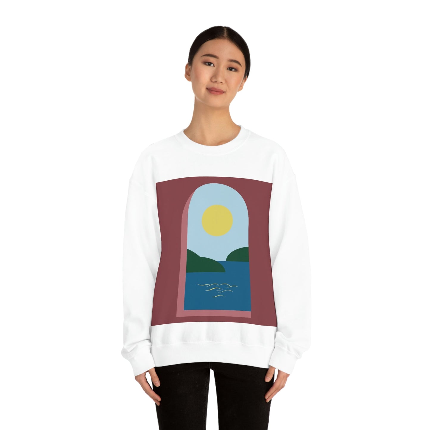 Minimal Art Print Italy Sea View Landscape Unisex Heavy Blend™ Crewneck Sweatshirt Ichaku [Perfect Gifts Selection]