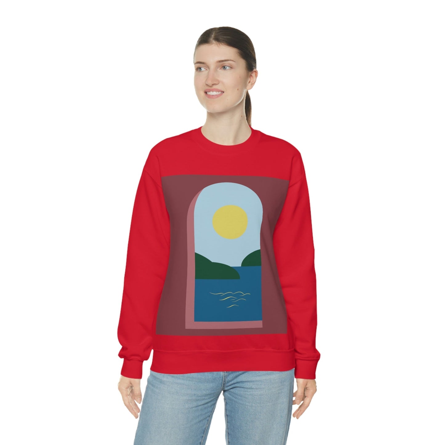 Minimal Art Print Italy Sea View Landscape Unisex Heavy Blend™ Crewneck Sweatshirt Ichaku [Perfect Gifts Selection]