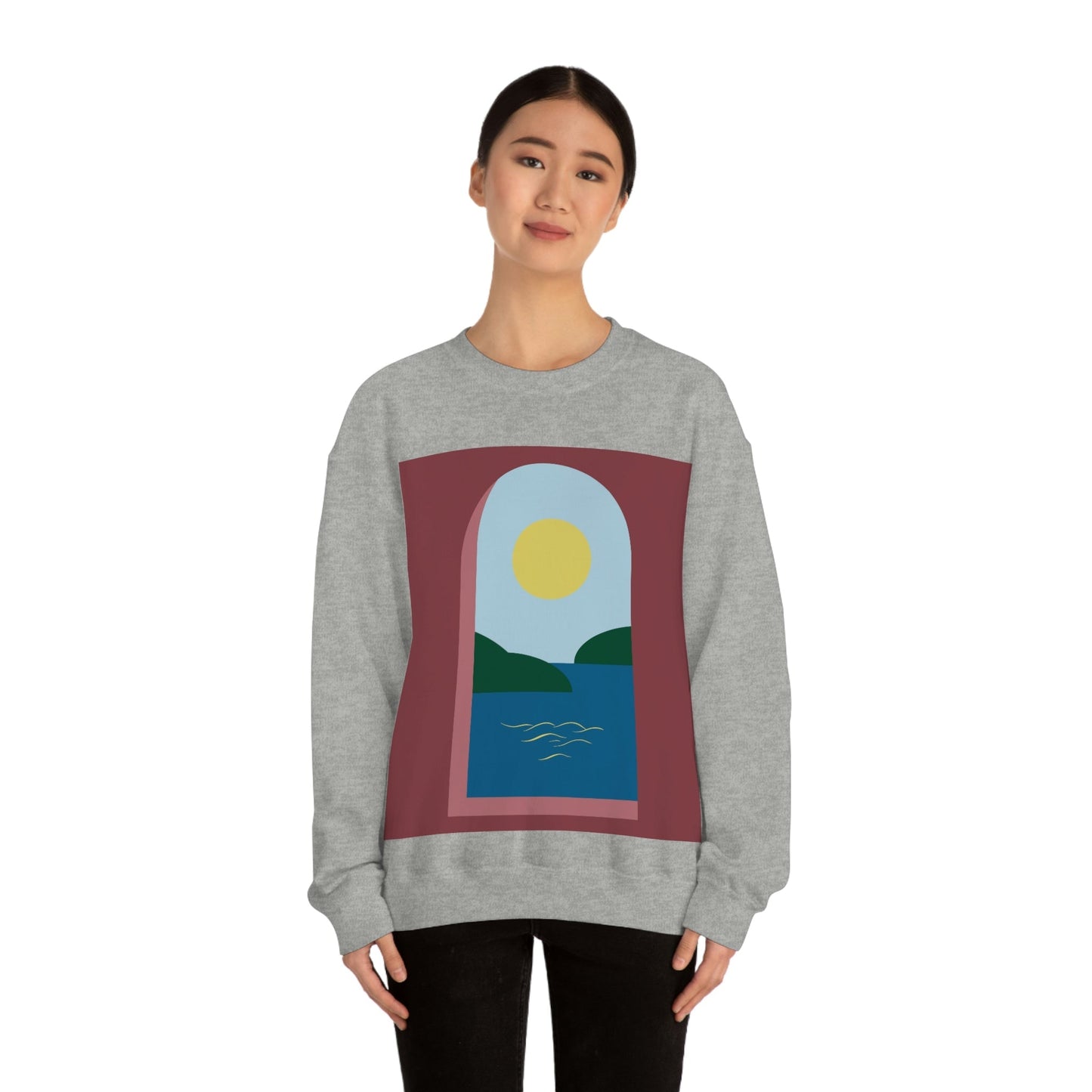 Minimal Art Print Italy Sea View Landscape Unisex Heavy Blend™ Crewneck Sweatshirt Ichaku [Perfect Gifts Selection]