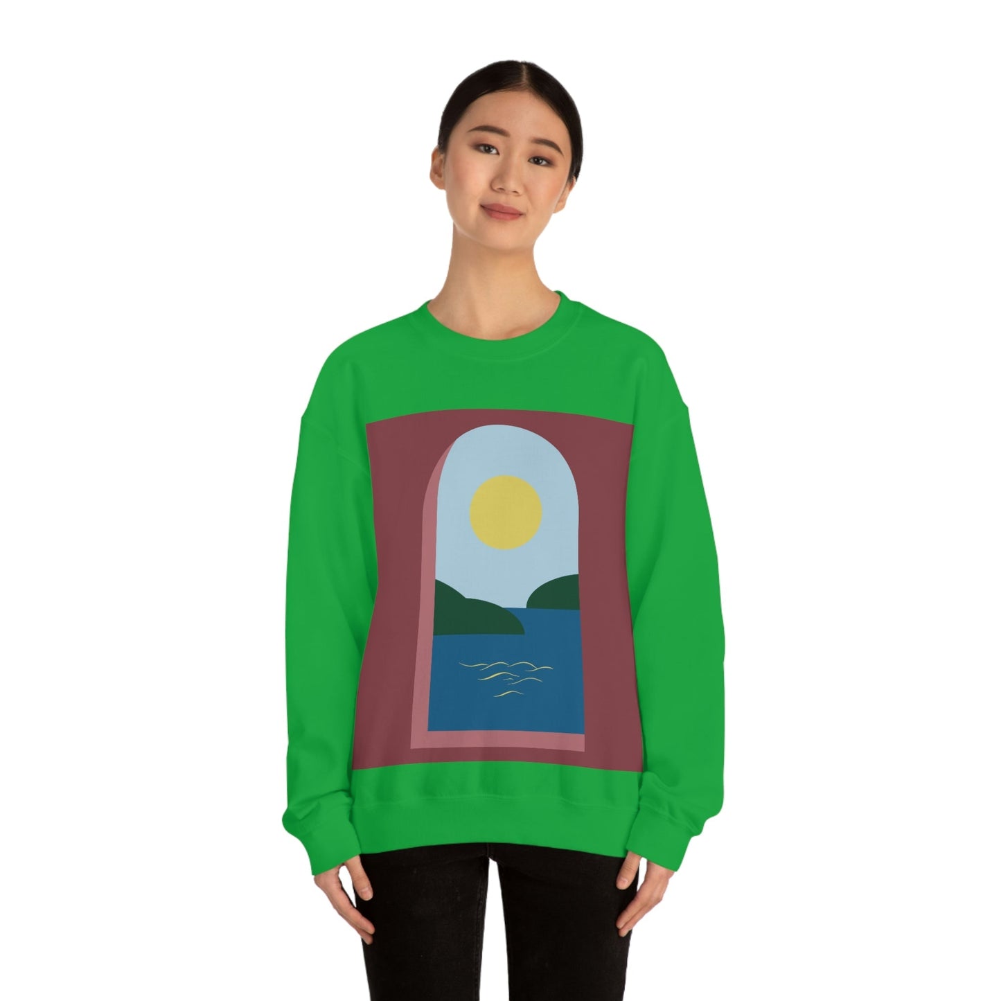 Minimal Art Print Italy Sea View Landscape Unisex Heavy Blend™ Crewneck Sweatshirt Ichaku [Perfect Gifts Selection]