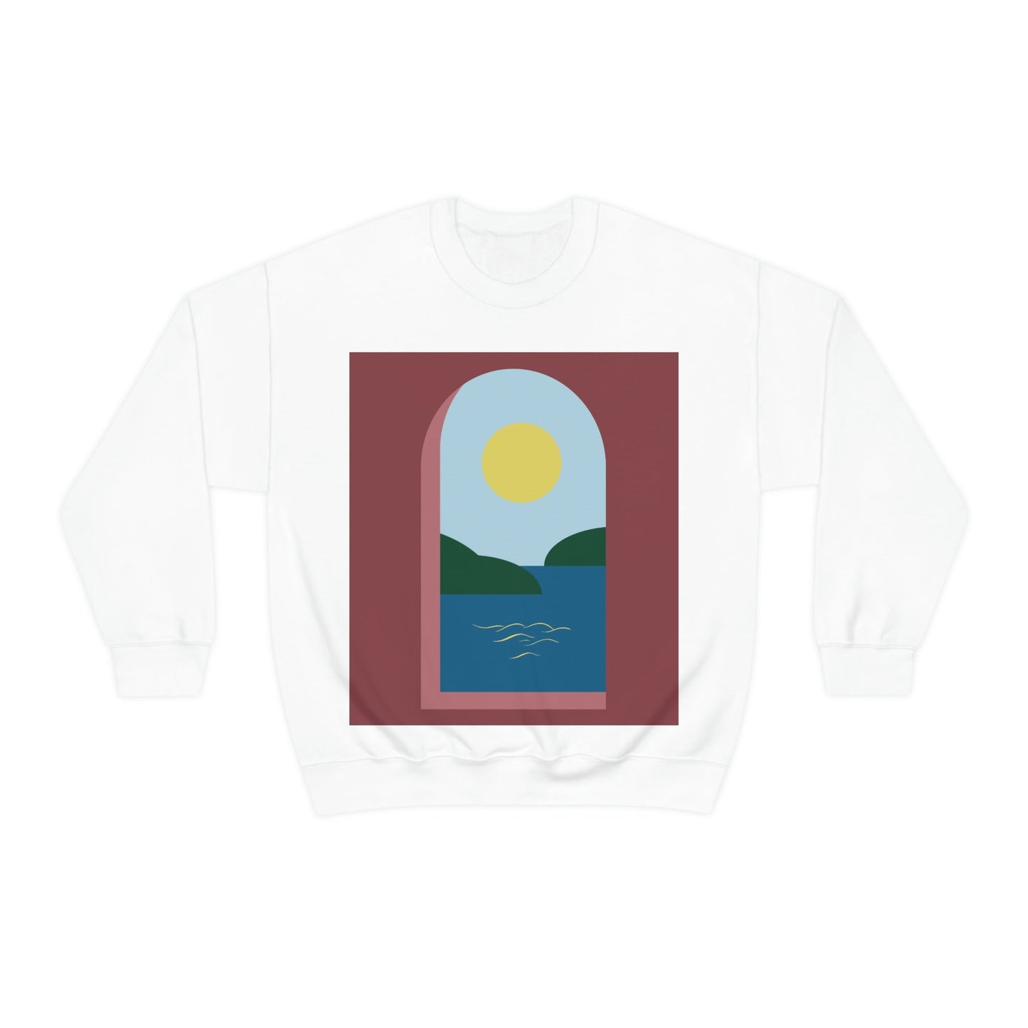 Minimal Art Print Italy Sea View Landscape Unisex Heavy Blend™ Crewneck Sweatshirt Ichaku [Perfect Gifts Selection]