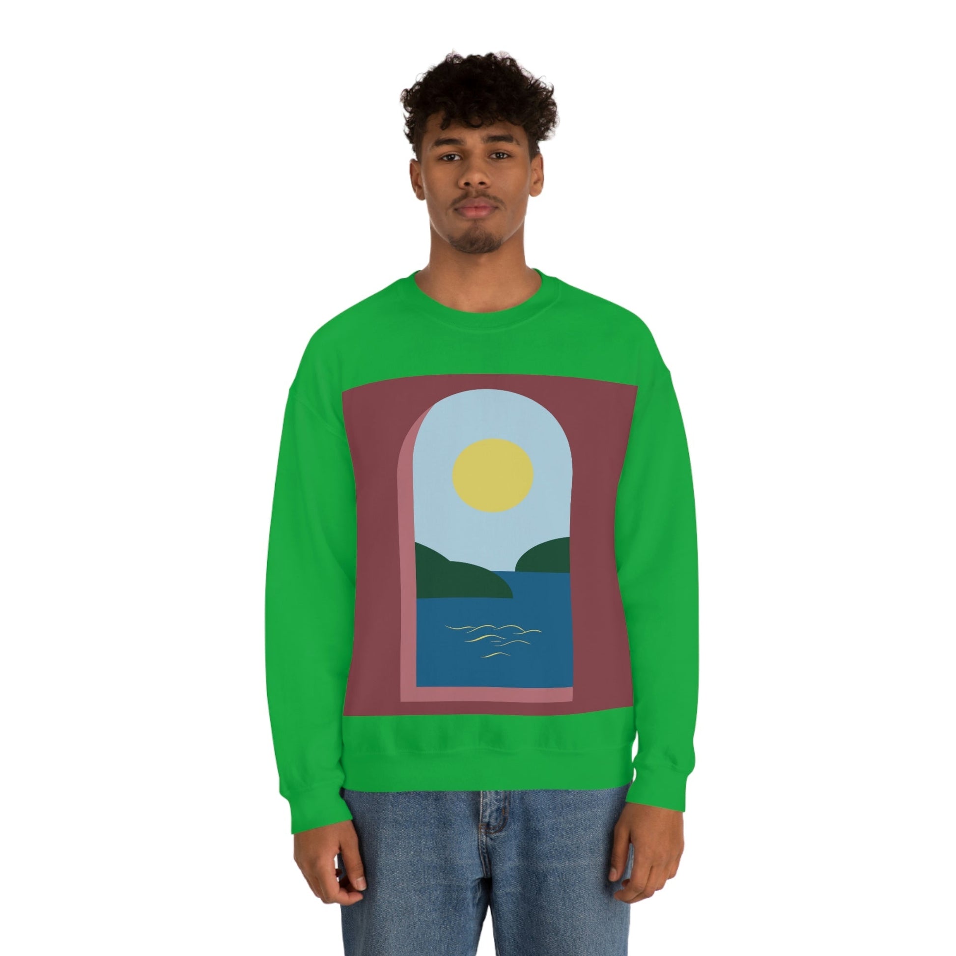 Minimal Art Print Italy Sea View Landscape Unisex Heavy Blend™ Crewneck Sweatshirt Ichaku [Perfect Gifts Selection]