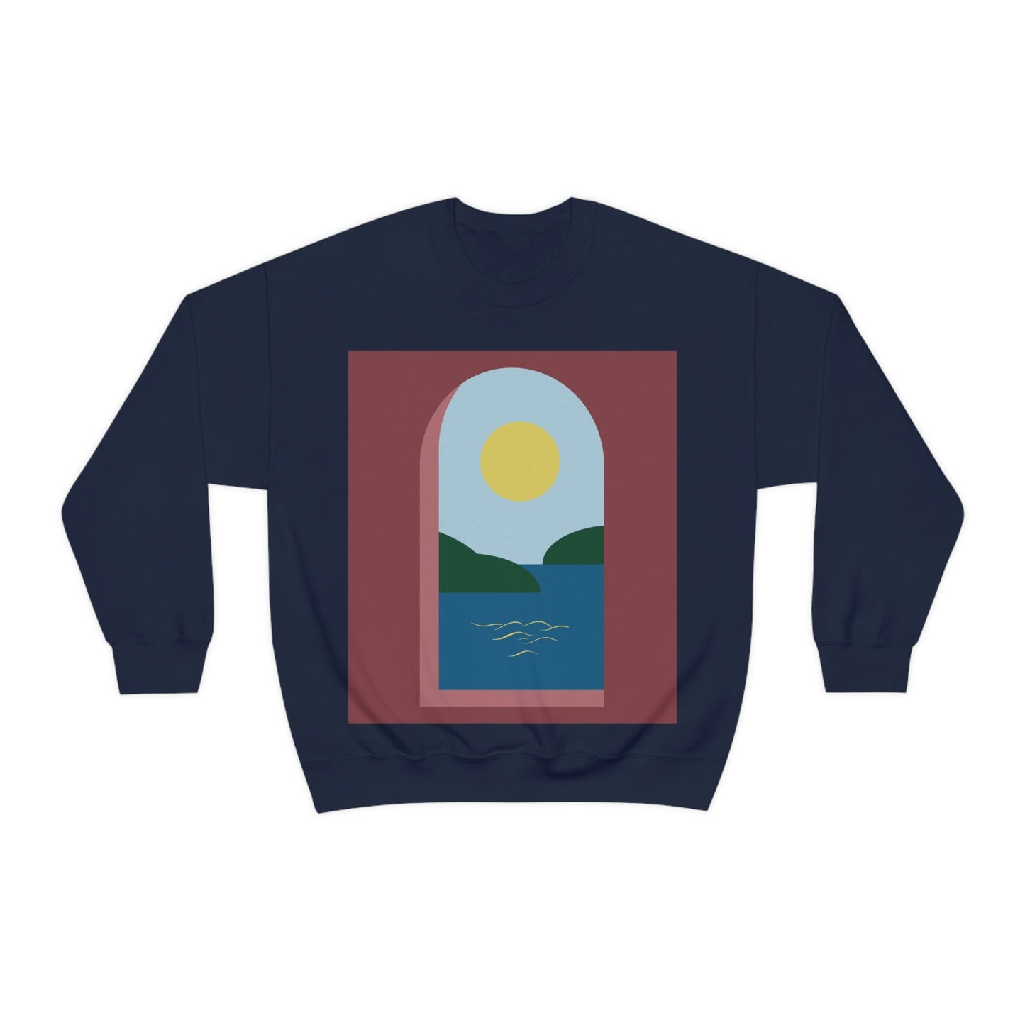 Minimal Art Print Italy Sea View Landscape Unisex Heavy Blend™ Crewneck Sweatshirt Ichaku [Perfect Gifts Selection]