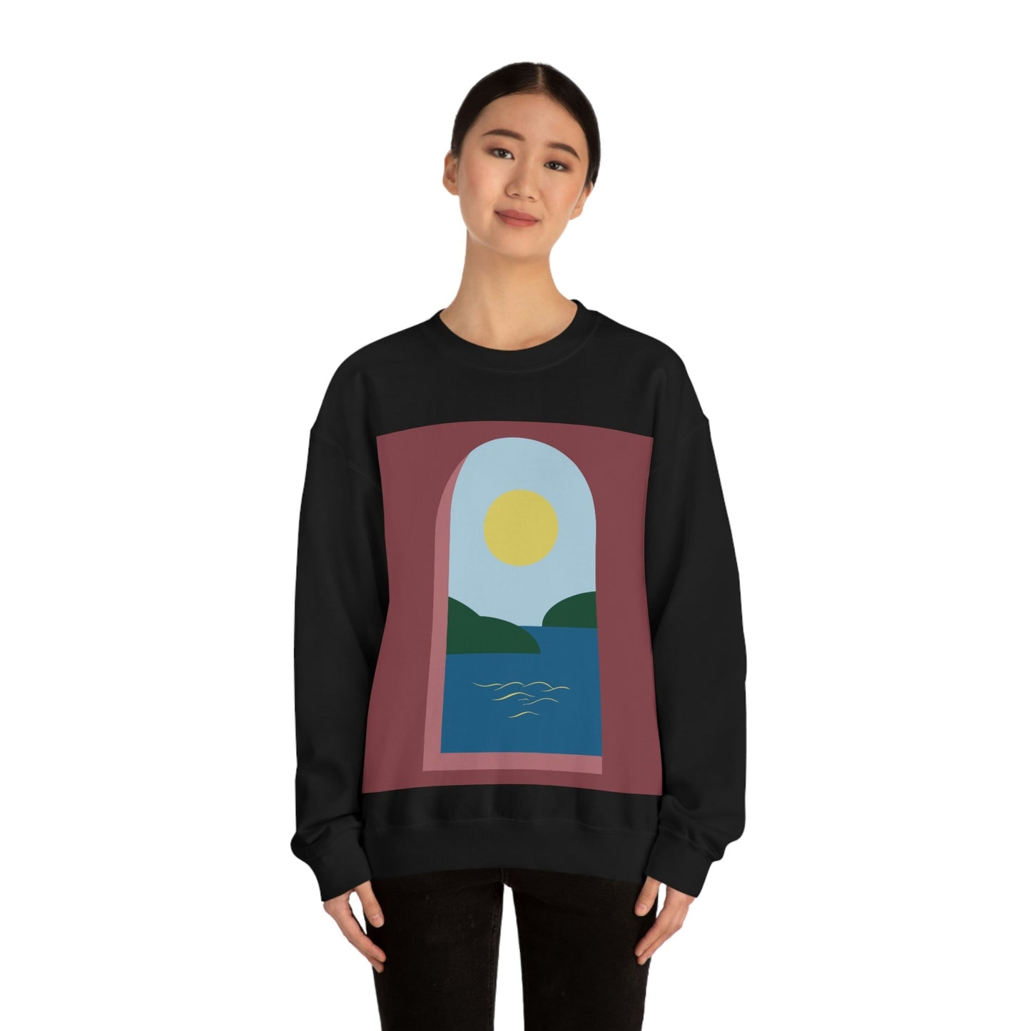 Minimal Art Print Italy Sea View Landscape Unisex Heavy Blend™ Crewneck Sweatshirt Ichaku [Perfect Gifts Selection]