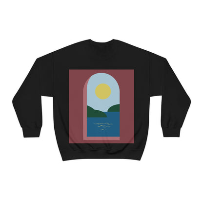 Minimal Art Print Italy Sea View Landscape Unisex Heavy Blend™ Crewneck Sweatshirt Ichaku [Perfect Gifts Selection]