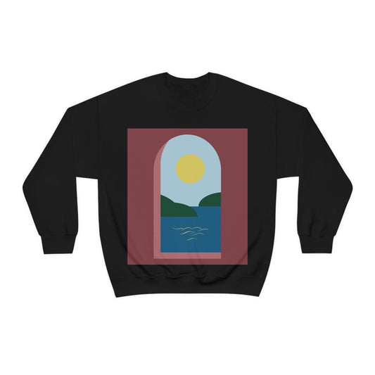 Minimal Art Print Italy Sea View Landscape Unisex Heavy Blend™ Crewneck Sweatshirt Ichaku [Perfect Gifts Selection]