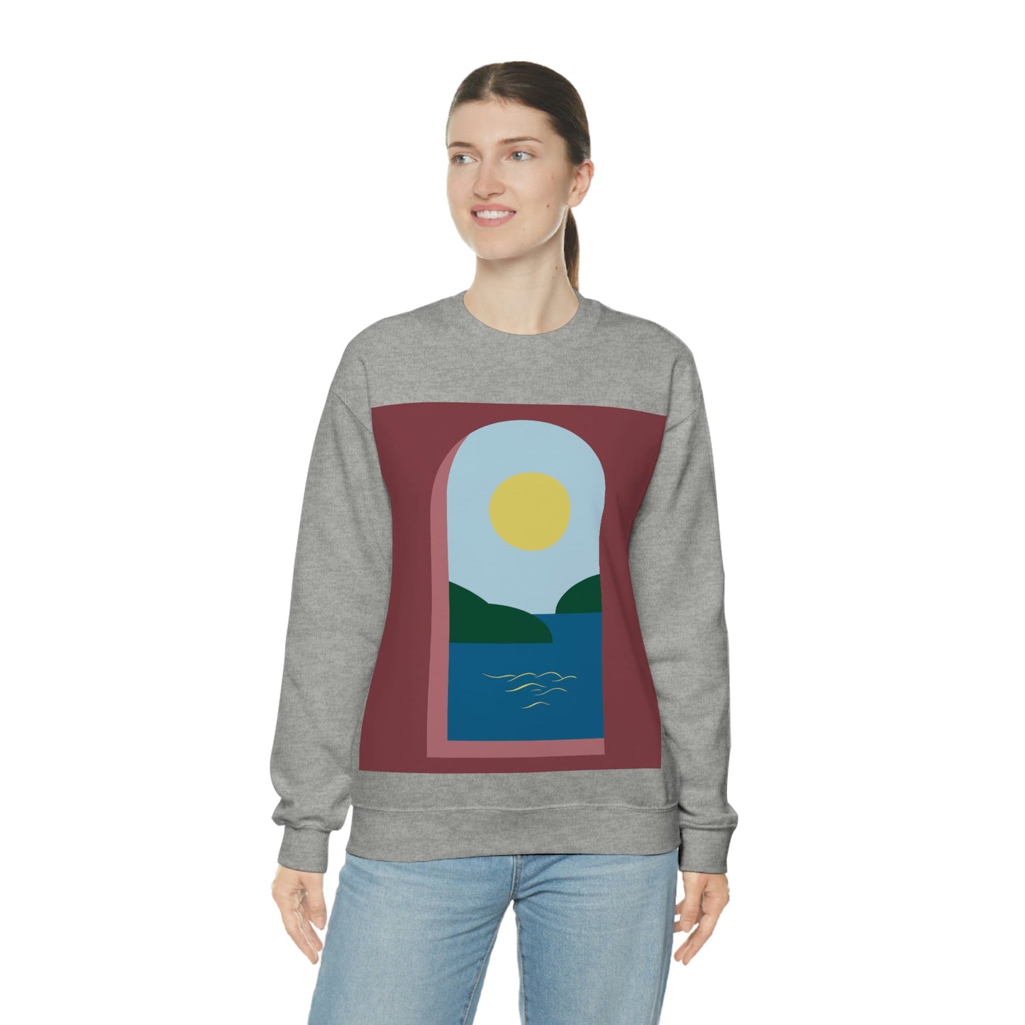 Minimal Art Print Italy Sea View Landscape Unisex Heavy Blend™ Crewneck Sweatshirt Ichaku [Perfect Gifts Selection]