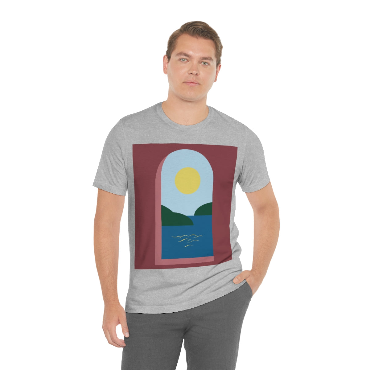 Minimal Art Print Italy Sea View Landscape Unisex Jersey Short Sleeve T-Shirt Ichaku [Perfect Gifts Selection]