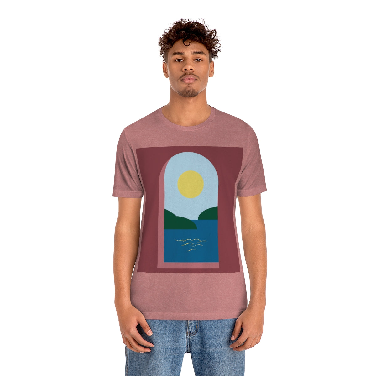 Minimal Art Print Italy Sea View Landscape Unisex Jersey Short Sleeve T-Shirt Ichaku [Perfect Gifts Selection]