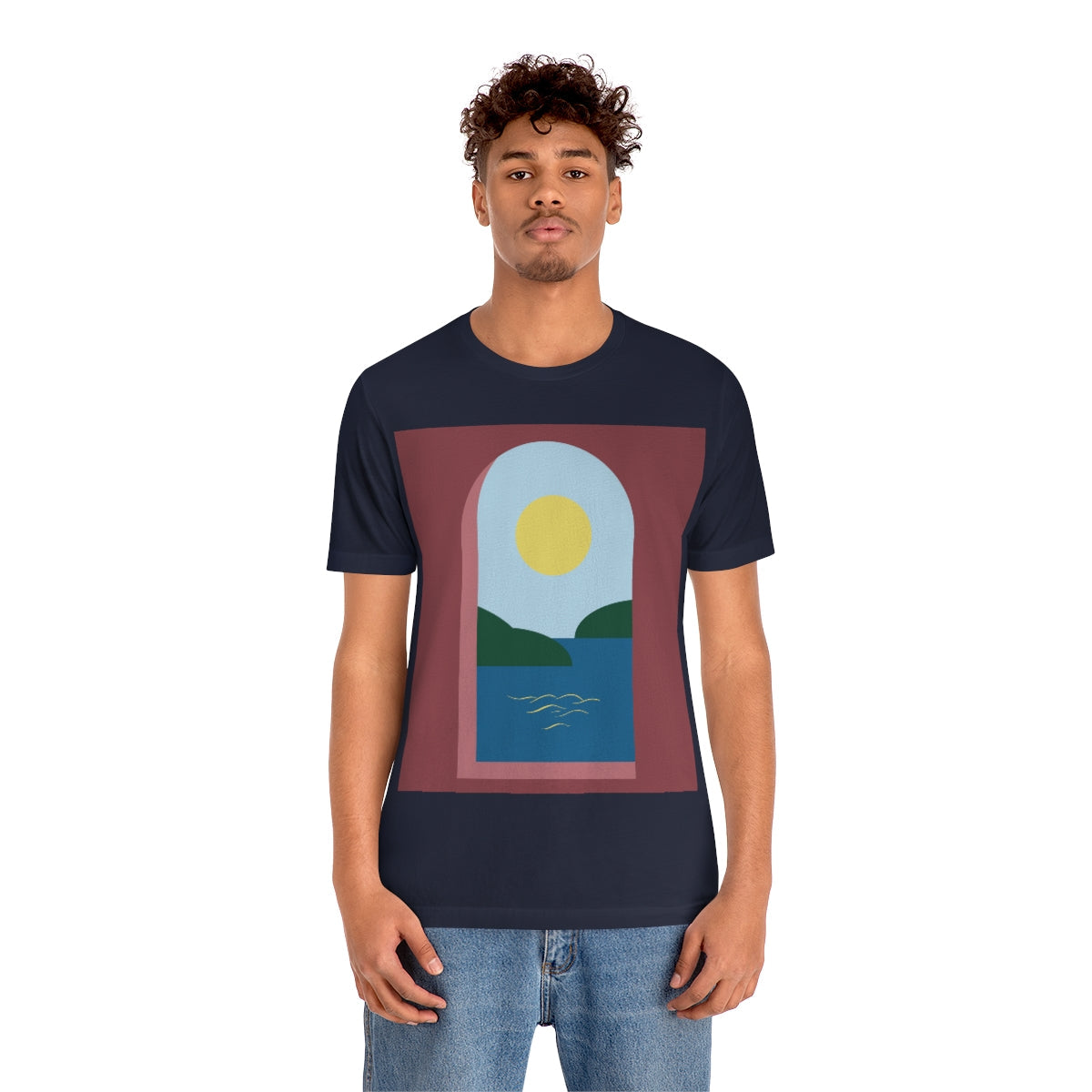 Minimal Art Print Italy Sea View Landscape Unisex Jersey Short Sleeve T-Shirt Ichaku [Perfect Gifts Selection]