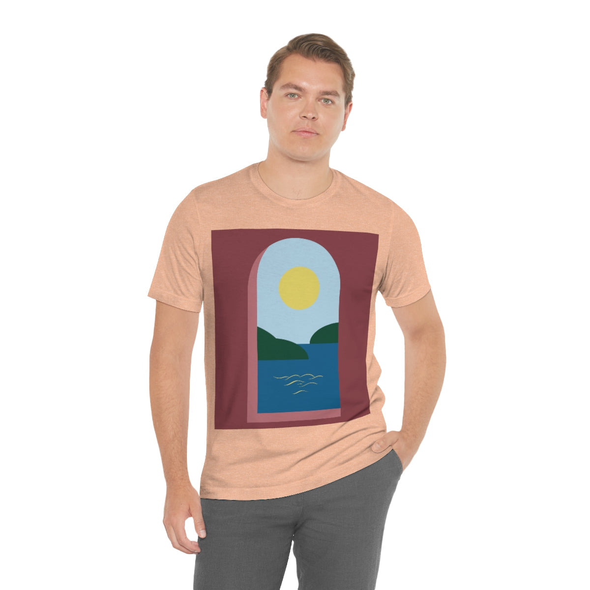 Minimal Art Print Italy Sea View Landscape Unisex Jersey Short Sleeve T-Shirt Ichaku [Perfect Gifts Selection]