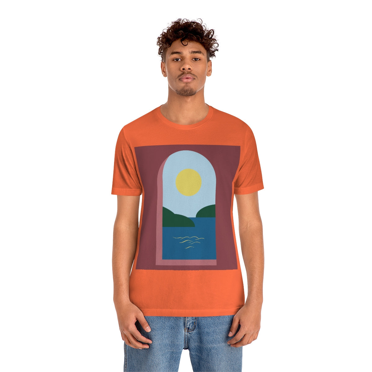 Minimal Art Print Italy Sea View Landscape Unisex Jersey Short Sleeve T-Shirt Ichaku [Perfect Gifts Selection]