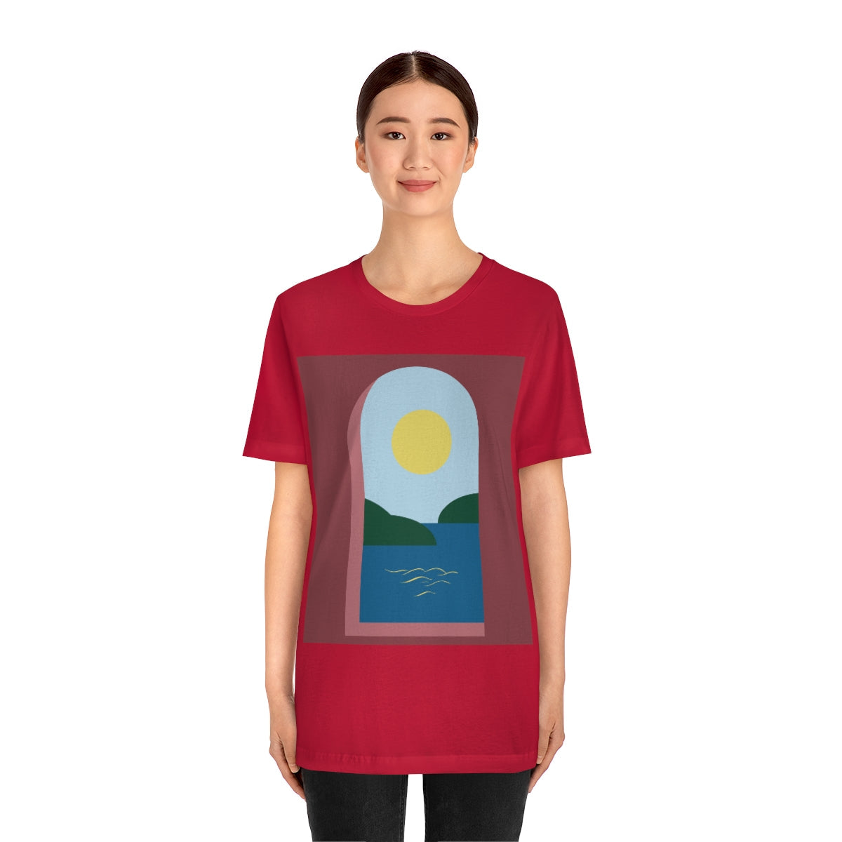 Minimal Art Print Italy Sea View Landscape Unisex Jersey Short Sleeve T-Shirt Ichaku [Perfect Gifts Selection]