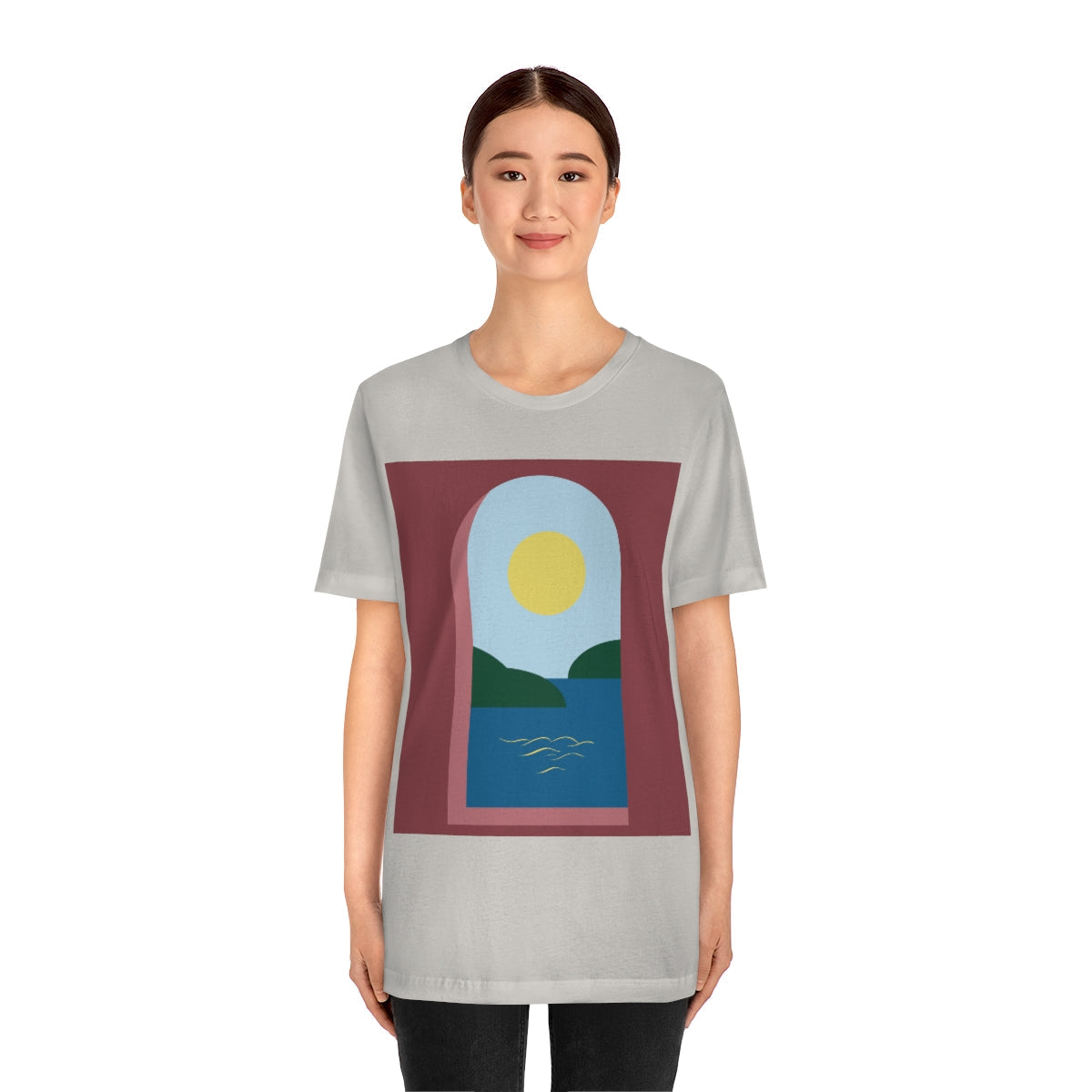 Minimal Art Print Italy Sea View Landscape Unisex Jersey Short Sleeve T-Shirt Ichaku [Perfect Gifts Selection]