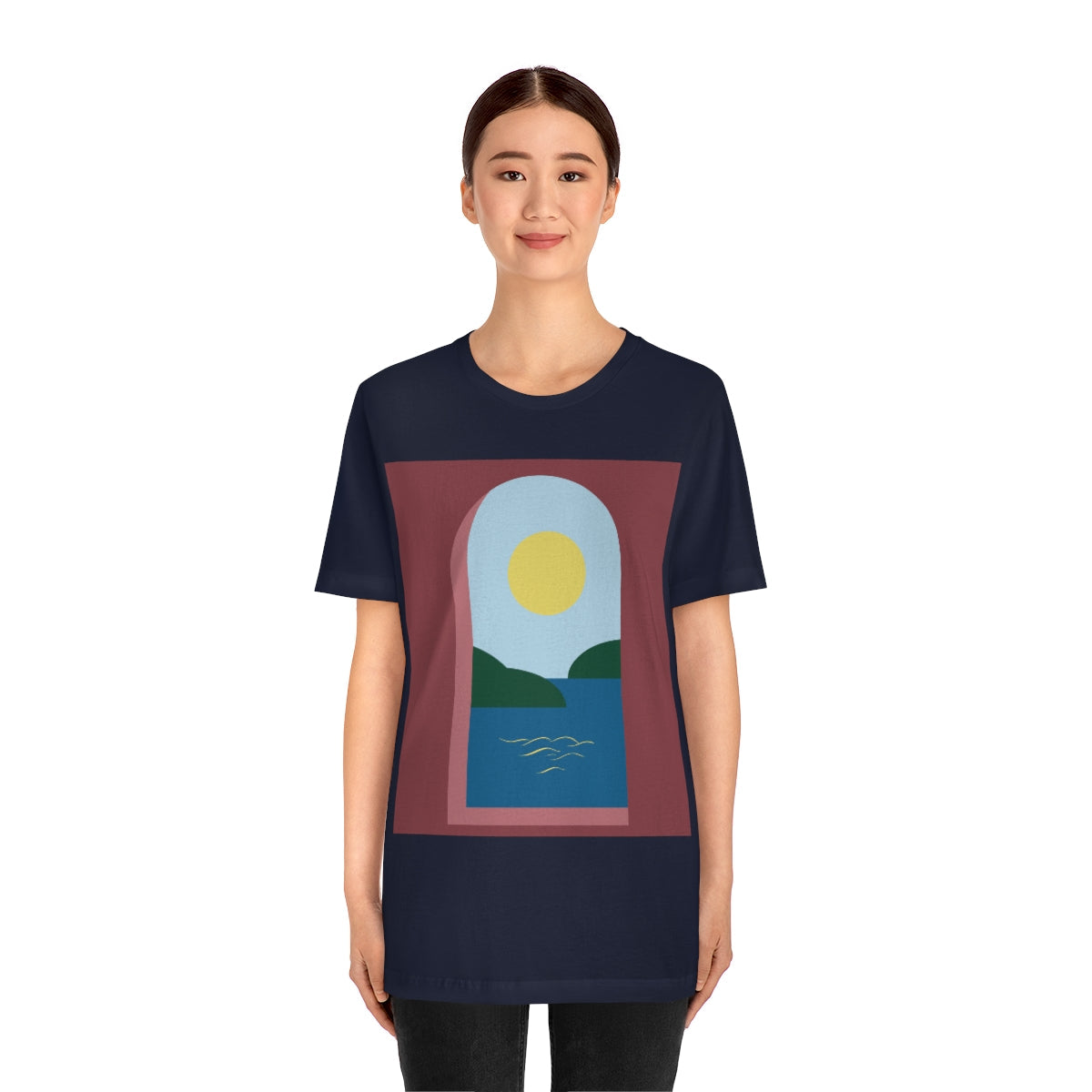 Minimal Art Print Italy Sea View Landscape Unisex Jersey Short Sleeve T-Shirt Ichaku [Perfect Gifts Selection]