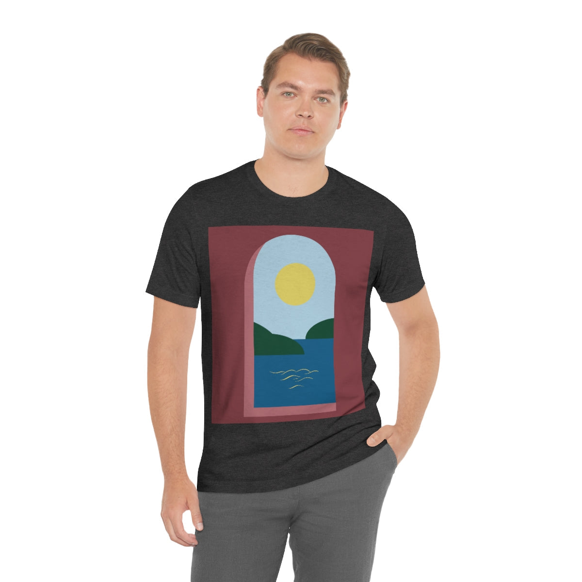 Minimal Art Print Italy Sea View Landscape Unisex Jersey Short Sleeve T-Shirt Ichaku [Perfect Gifts Selection]