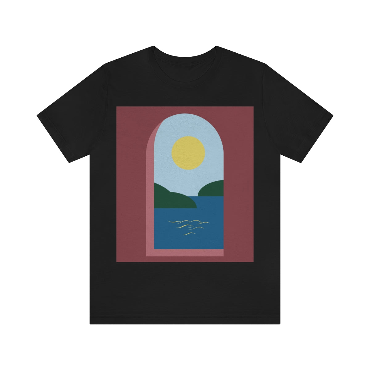 Minimal Art Print Italy Sea View Landscape Unisex Jersey Short Sleeve T-Shirt Ichaku [Perfect Gifts Selection]