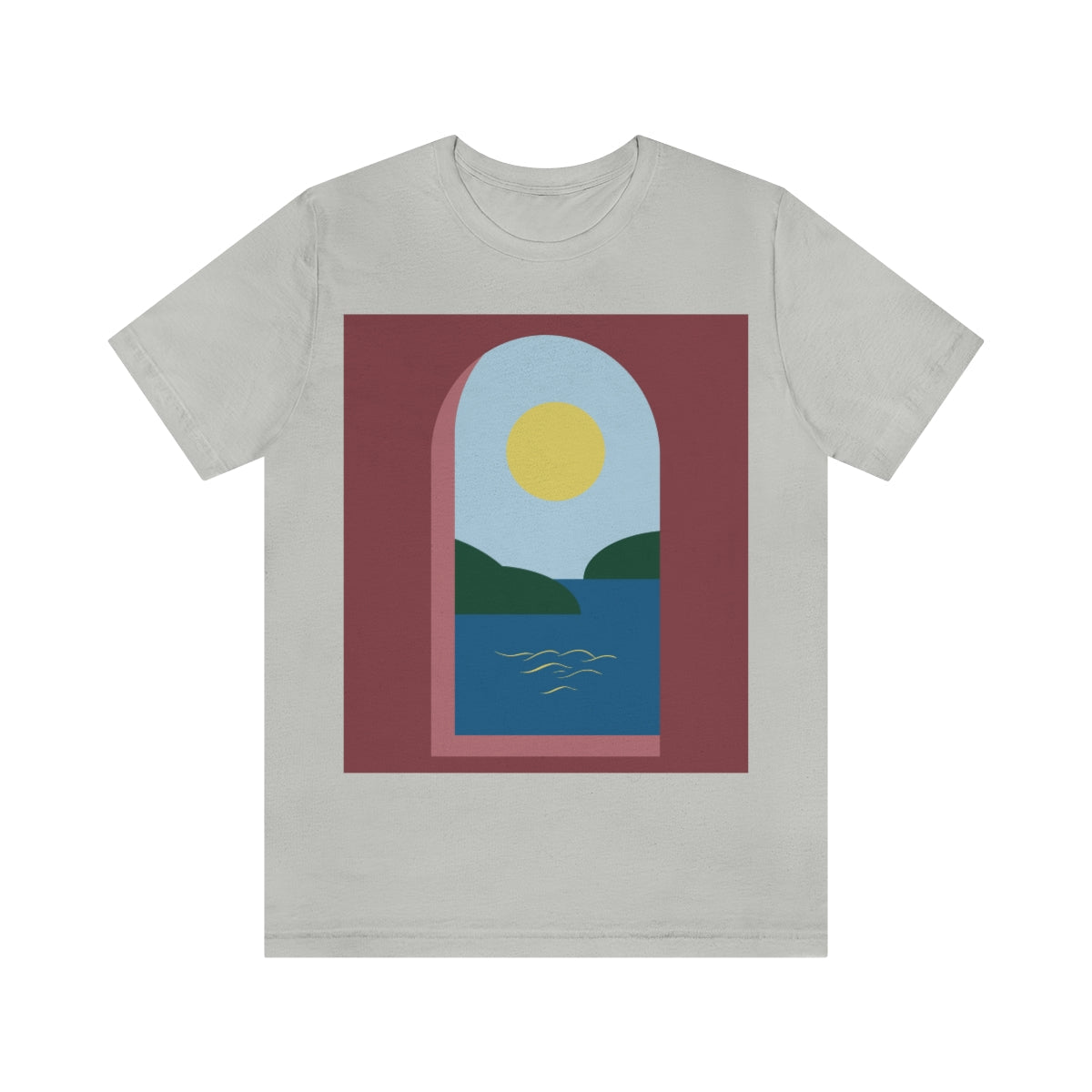 Minimal Art Print Italy Sea View Landscape Unisex Jersey Short Sleeve T-Shirt Ichaku [Perfect Gifts Selection]