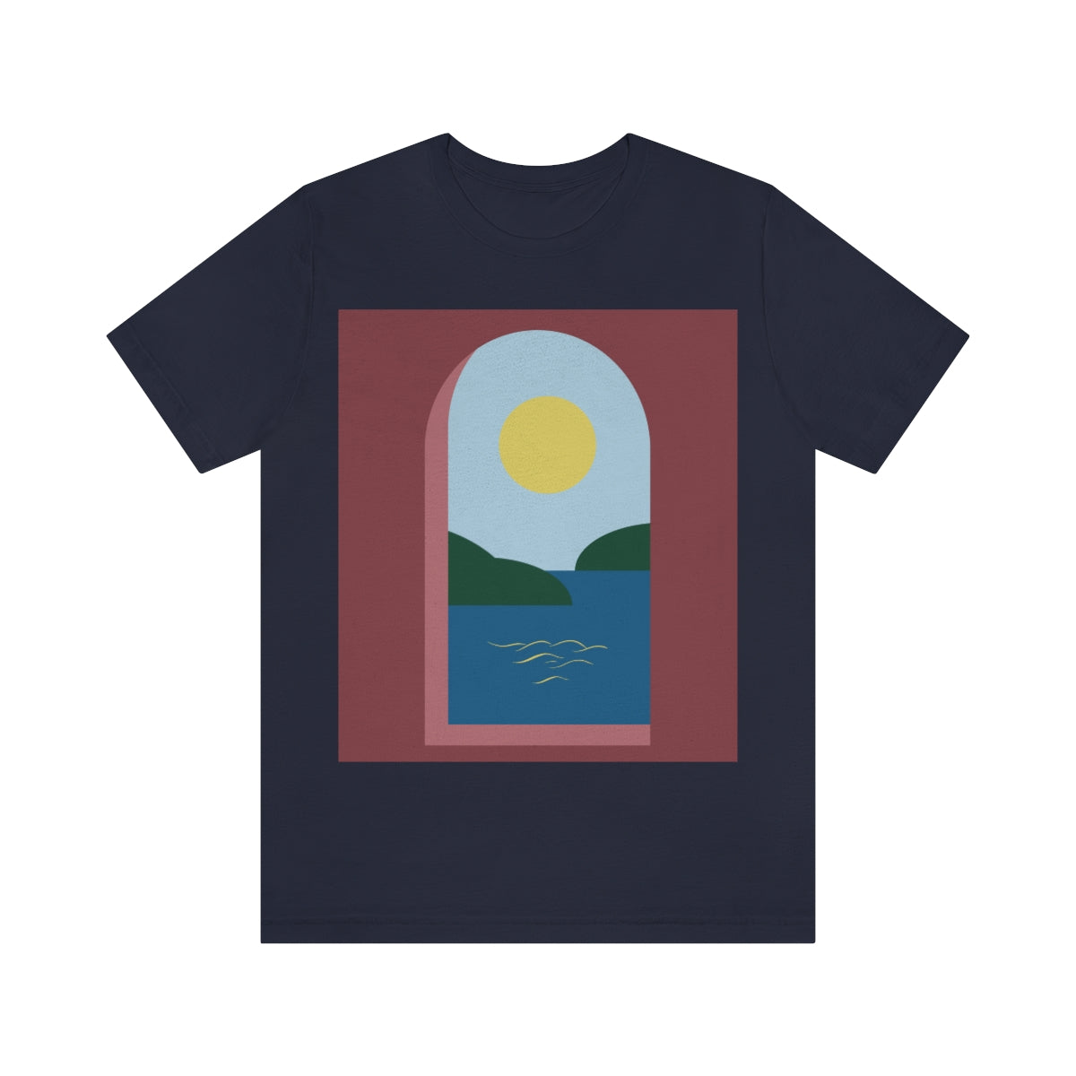 Minimal Art Print Italy Sea View Landscape Unisex Jersey Short Sleeve T-Shirt Ichaku [Perfect Gifts Selection]