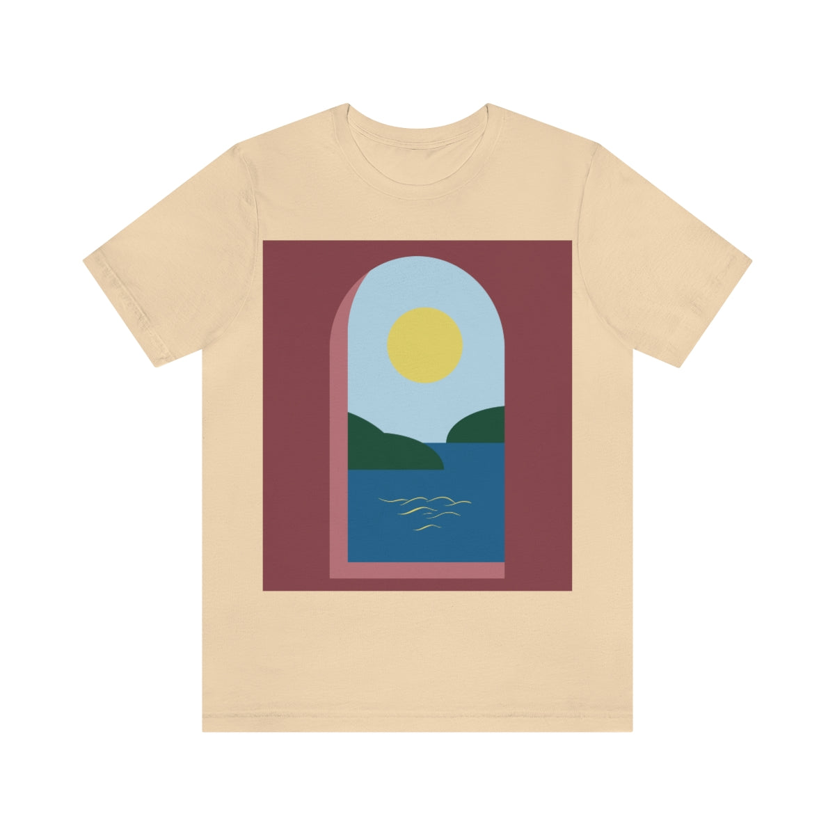 Minimal Art Print Italy Sea View Landscape Unisex Jersey Short Sleeve T-Shirt Ichaku [Perfect Gifts Selection]